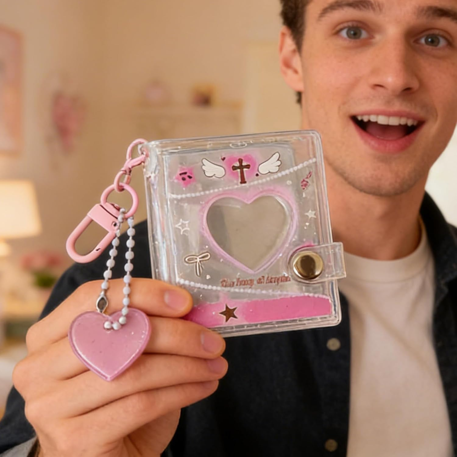 Shjxi Keychain Picture Holder | Small 12-Pockets Heart Bag Charm,2 Inch Photo Insert Keychain for Picture | for Wedding Birthday School Travel Office Luggage Backpack Wallet Handbag Kids Adults - White image number 2