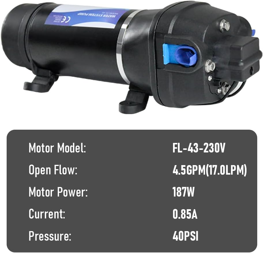 ALSTON 230V High Pressure Water Pump Diaphragm Self Priming 40PSI 4.5GPM 17L per Min for Agricultural Irrigation Cooling Water Circulation Liquid Transfer image number 6
