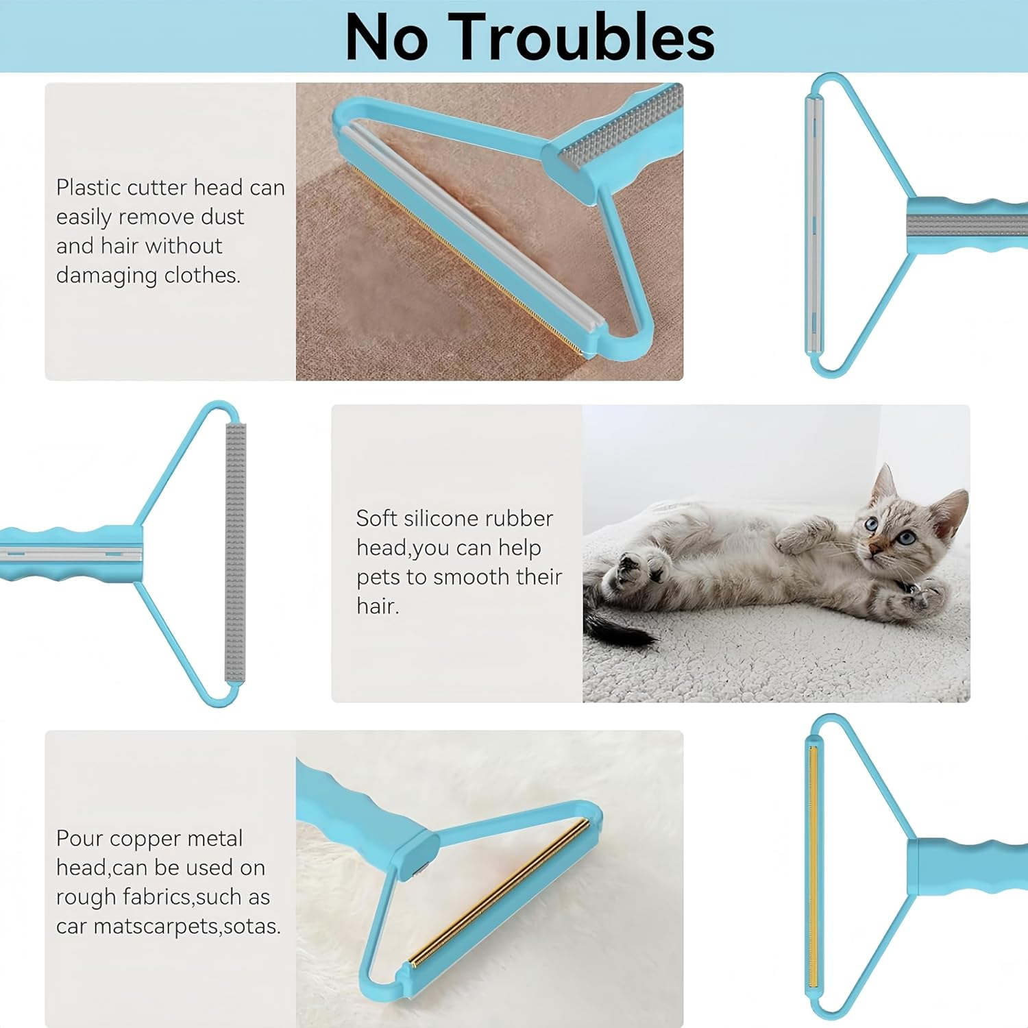 Febohao 2Pcs Cat Dog Pet Hair Remover Double Sided Lint Remover for Clothes Furniture Blanket Clothes Bedding Car Mat Pet Tower Fabric Shaver Reusable Manual Scraper Cleaning Brush Tool image number 5