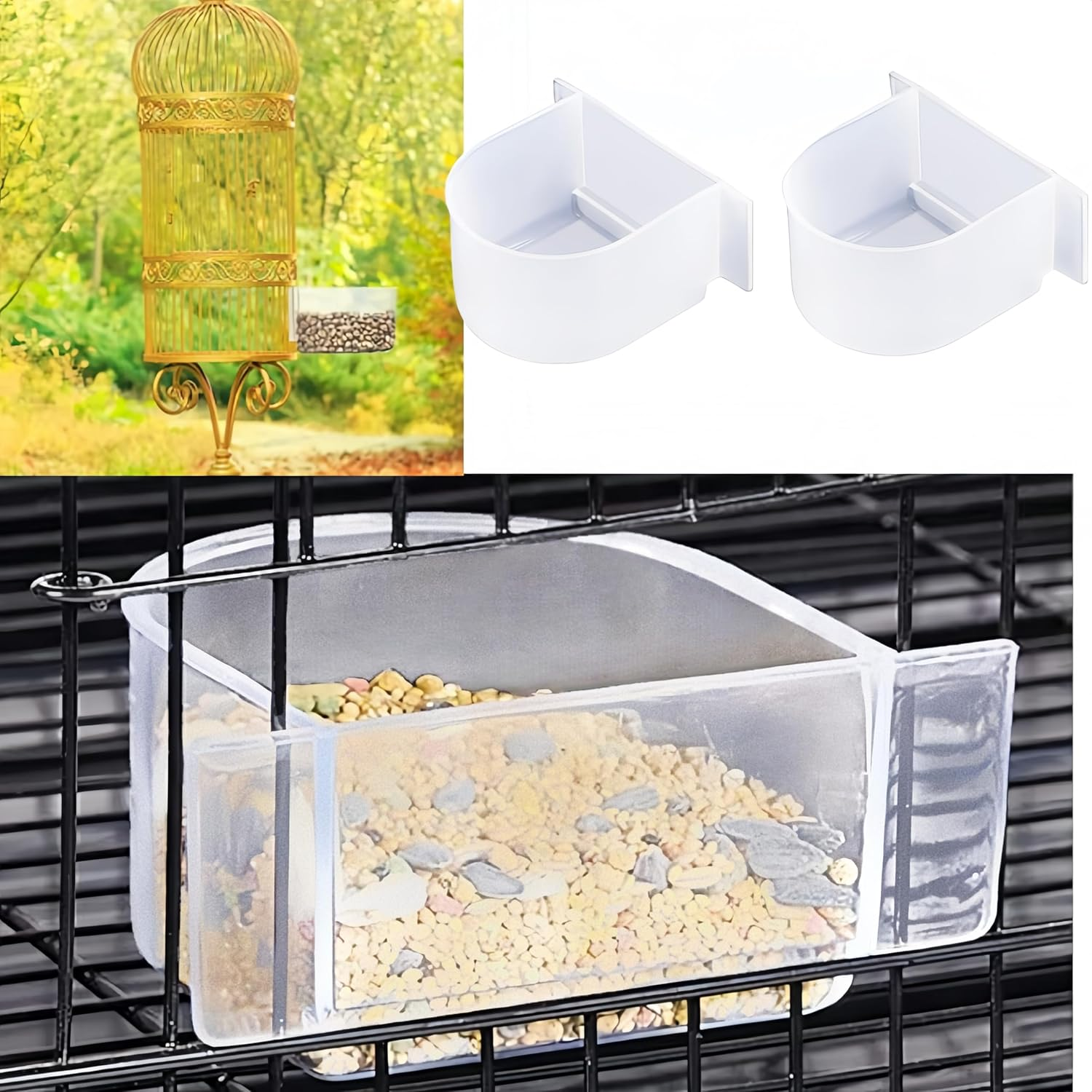 Parrot Feeding Bowls,4 Pcs Thickened Bird Food Dish,Large-Capacity Transparent Plastic Birdcage Food Boxes,Convenient Hanging Detachable Seed Water Feeder,For Pet Birds Such as Parrots,Phoenixes image number 1