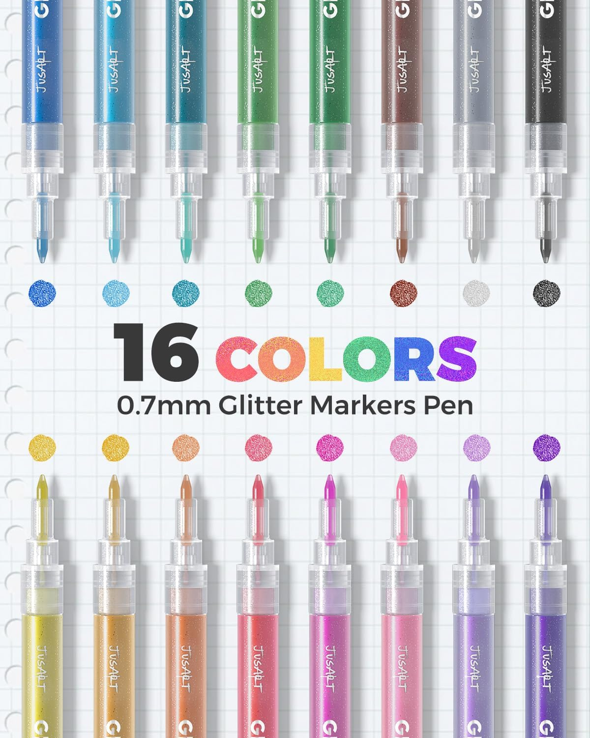 16 Colors Acrylic Glitter Markers Pen, Glitter Paint Pens, 0.7Mm Fine Point Tip Metallic Shimmer Marker, Adults DIY Crafts Making, Greeting Birthday Cards Present, Drawing, Scrapbooking Supplies image number 4