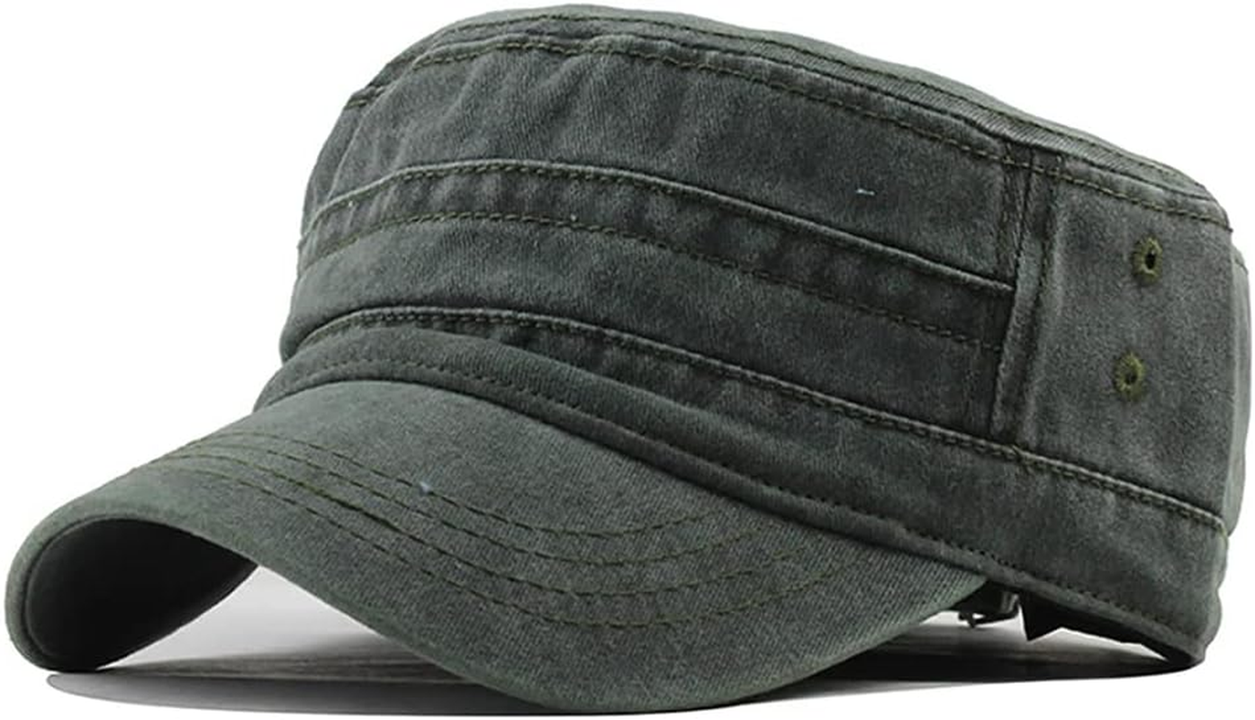YULOONG Military Cap Vintage Army Caps Washed Cotton Flat Top Cap Outdoor Sunhat
