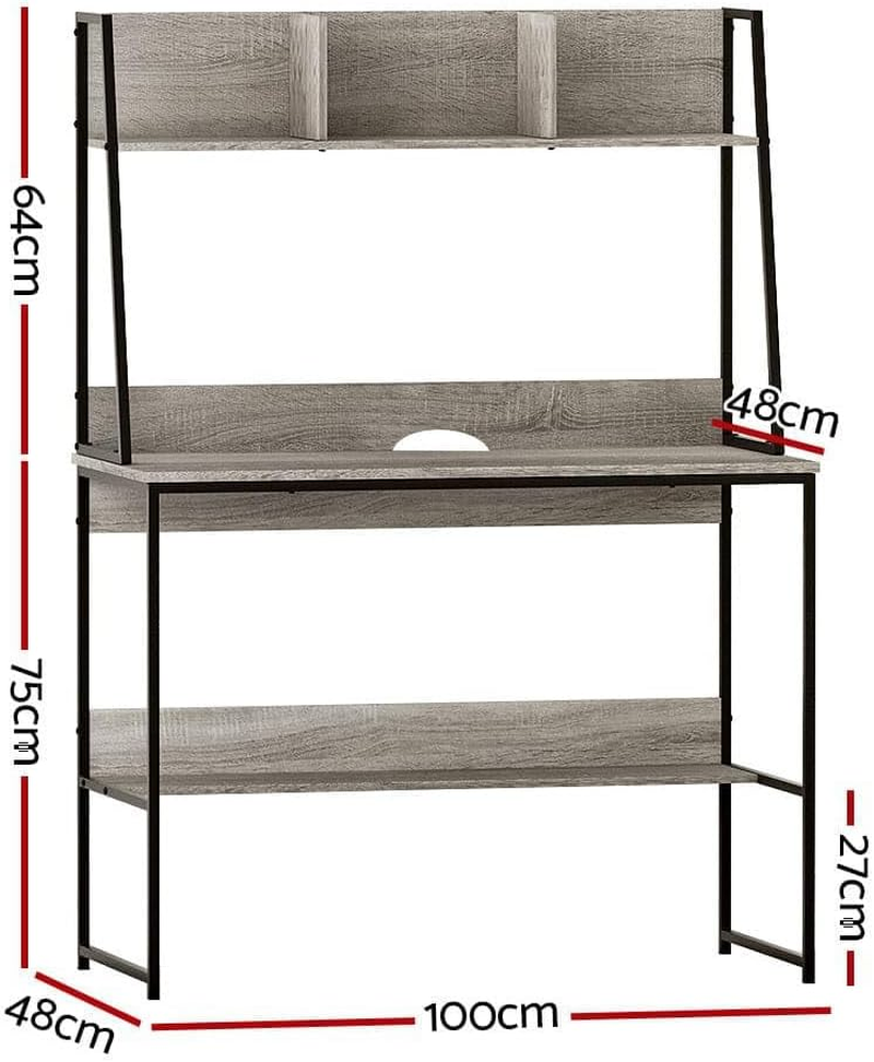 Artiss Computer Desk 100Cm Grey Particle Board Desktop Steel Frame Office Corner Laptop Desks Shelf Study Student Table, Home Furniture for Room, Partitioned Shelves Under-Desk