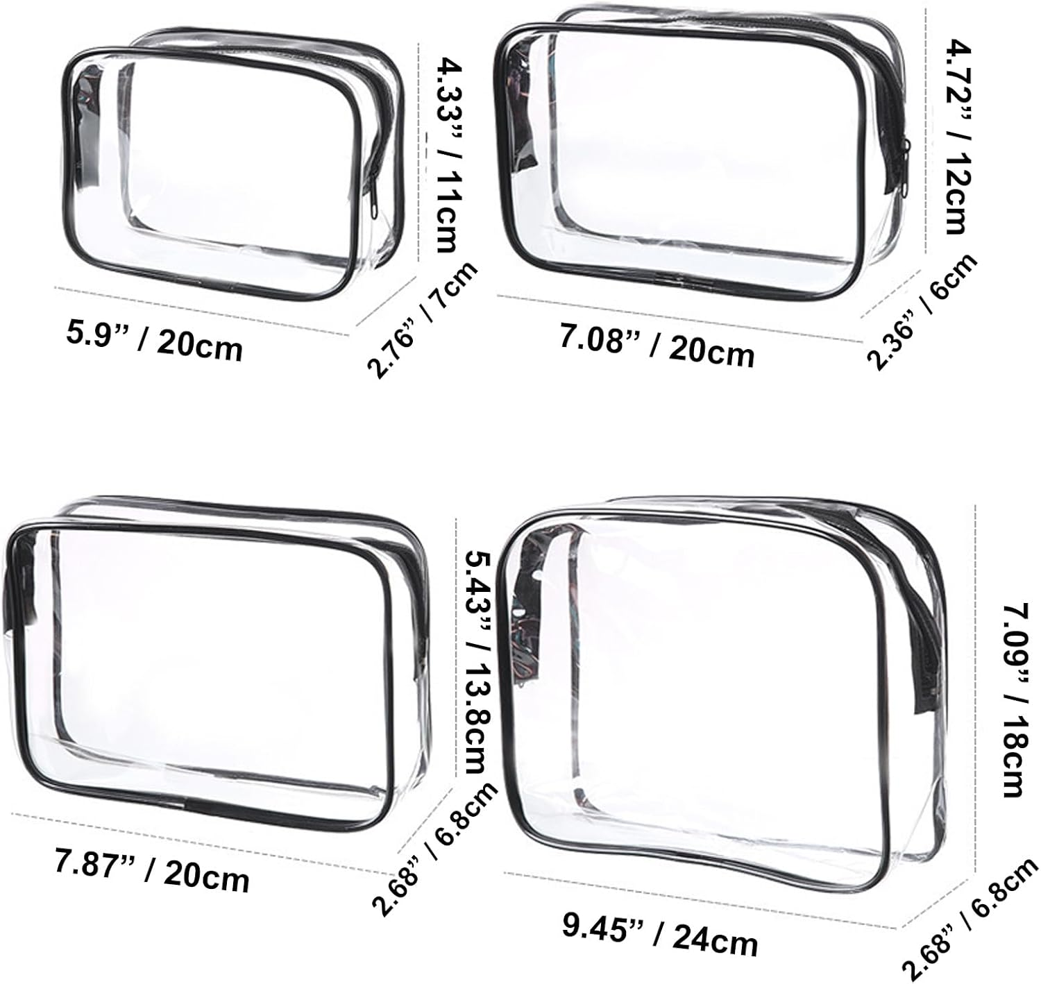 Clear Toiletry Bags for Traveling 4 Pcs, Waterproof Transparent Travel Makeup Bag with Zippers image number 3