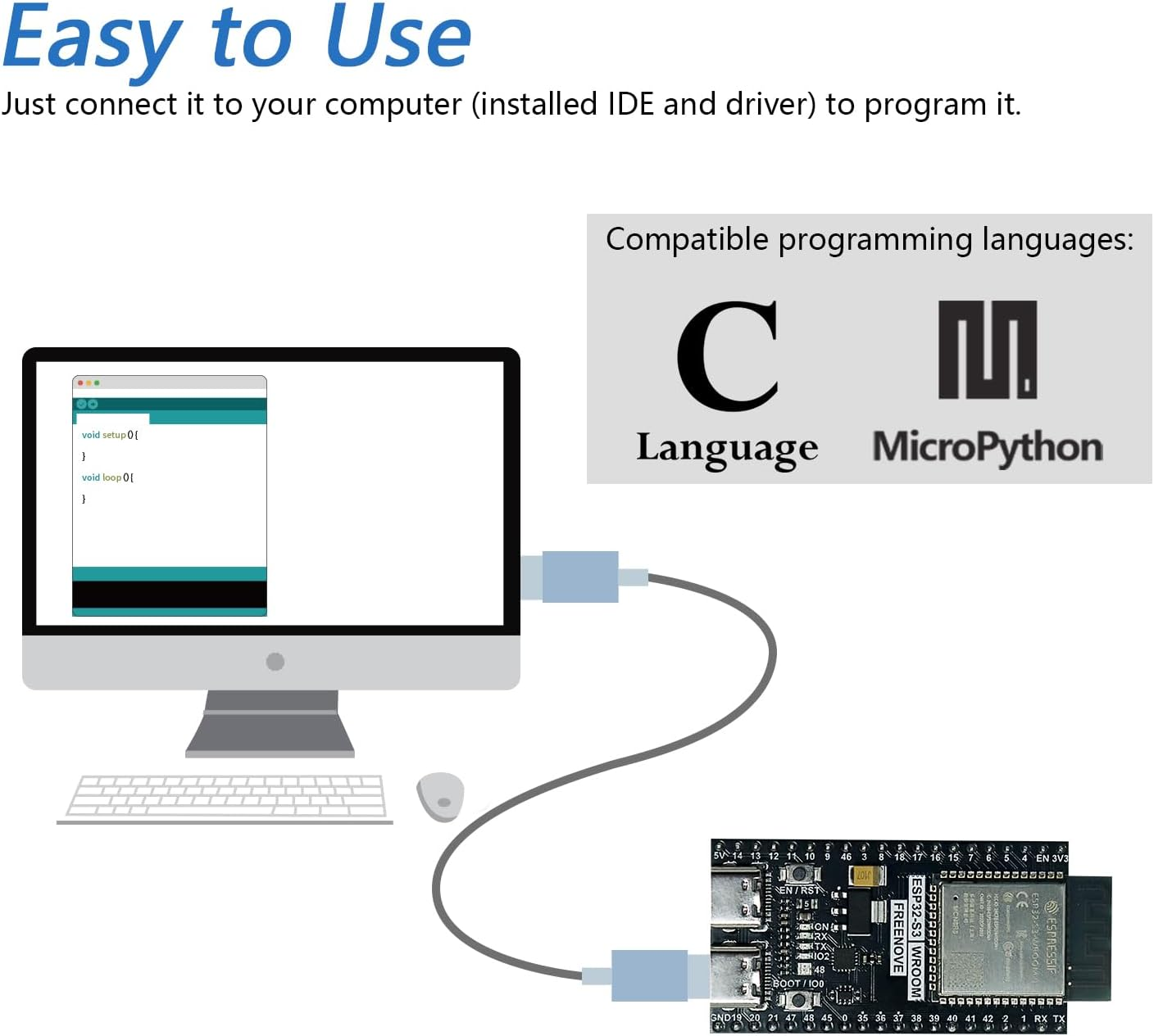 Freenove ESP32-S3-WROOM Board Lite, Dual-Core 32-Bit 240 Mhz Microcontroller, Onboard Wireless, Python C Code, Example Projects Tutorial - 1 Pack image number 2