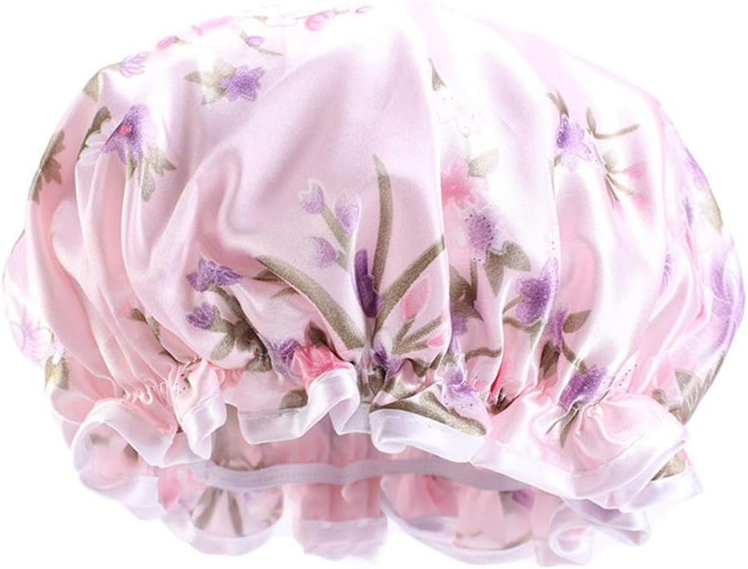 COMVIP Women Waterproof Elastic Band Bathing Cap Sleep Stain Bonnet G: Pink image number 4