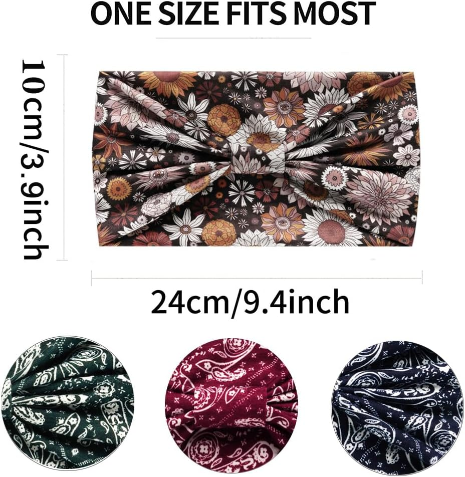 6Pcs Headbands for Women Wide Knotted Turban Bandana Boho Head Scarfs Wraps Yoga Hairbands Fabric Elastic Headband Sport Running Headscarves - Butterfly Headband image number 5