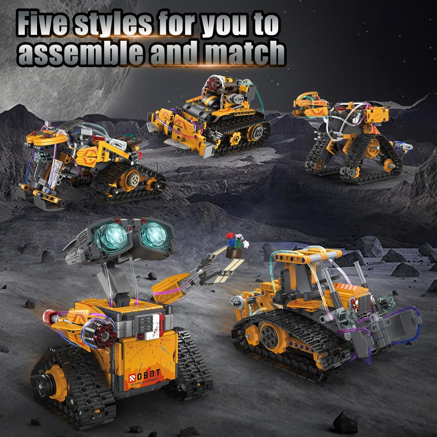 488Pcs 5 In1 Robot Building Kit with Remote Control, Technic Coding Robotic Toys for Kids, Buildable Models with 488 Pieces, STEM Gifts for Boys Age 8-13, image number 5