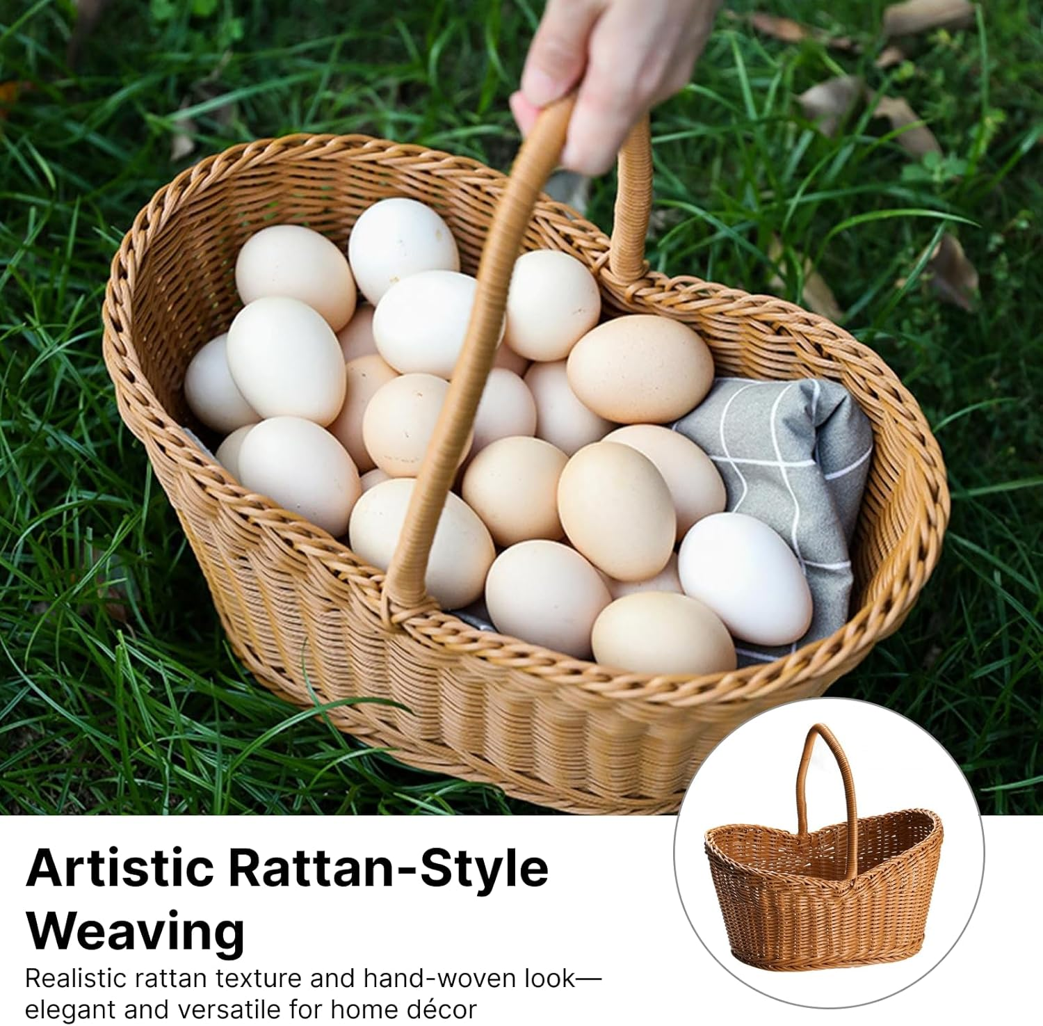 Woven Storage Basket, Picnic Baskets with Handles,Hand Woven,Carry Handle,With Handle Storage Bag Plant Pot Toiletries image number 3