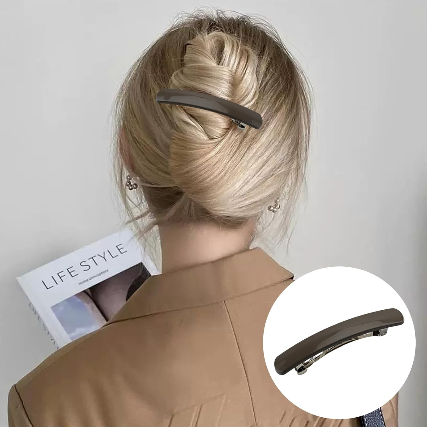 6 PCS Hair Clips Colored 9Cm/3.5" Barrette Tortoise Shell Acetate French Barrettes Hair Clips, Metal Snap-On Hair Pins No Hair Damage, Hair Styling Clips for Girls Women (B) - Crescent image number 3