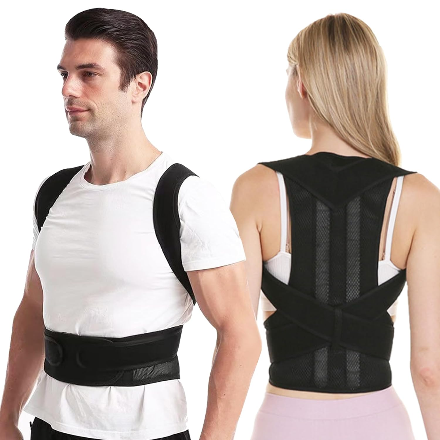 Back Brace for Man and Woman,Breathable Back Straightener,One-Piece Design,Adjustable Posture Trainer (S) image number 3