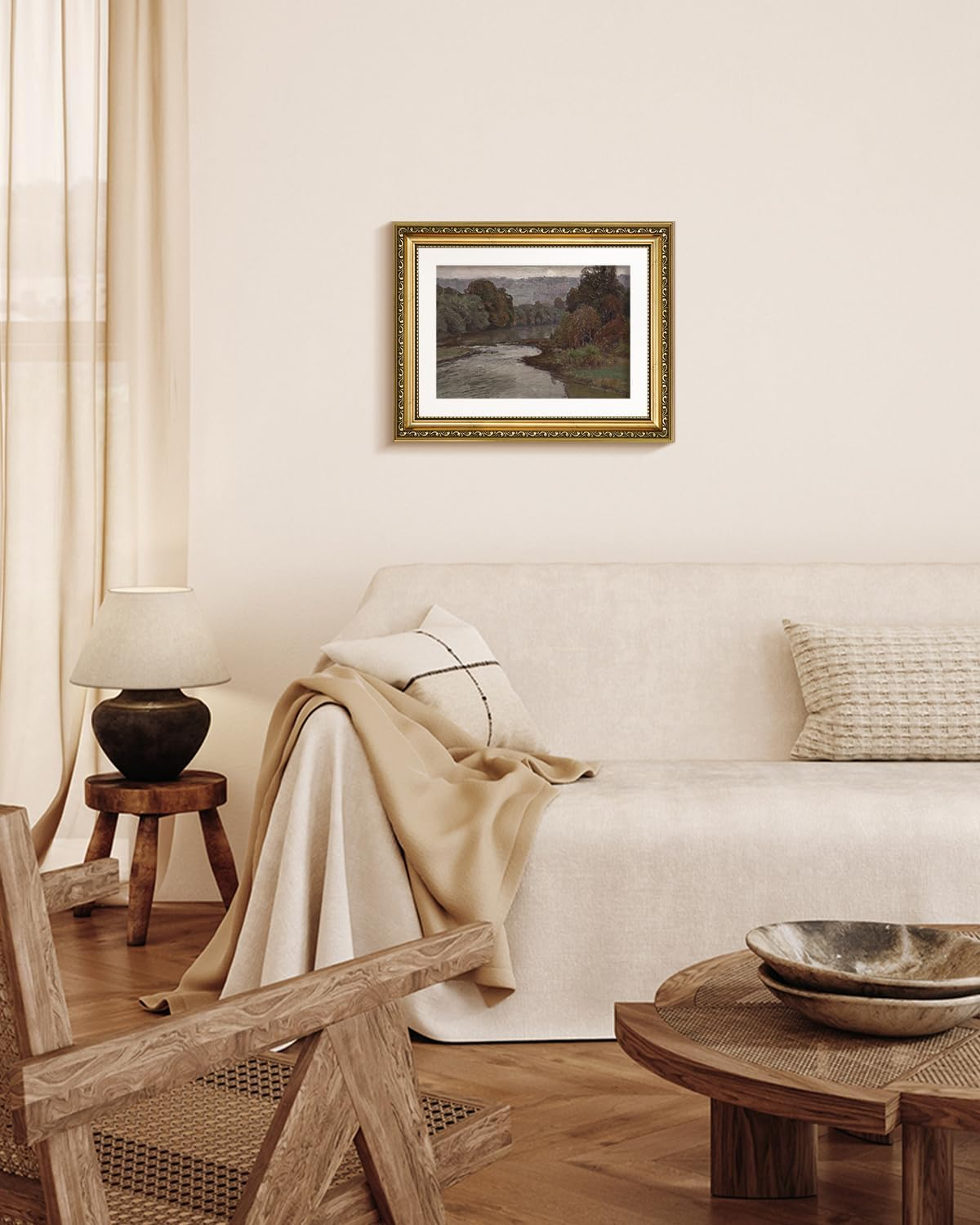 VIYYIEA Vintage Gold Framed River Wall Art, Bedroom Living Room Nature Scenery Picture Wall Decor, Canvas Prints, Antique Frame Landscape Paintings Home Classic Decor,11X14 Inch