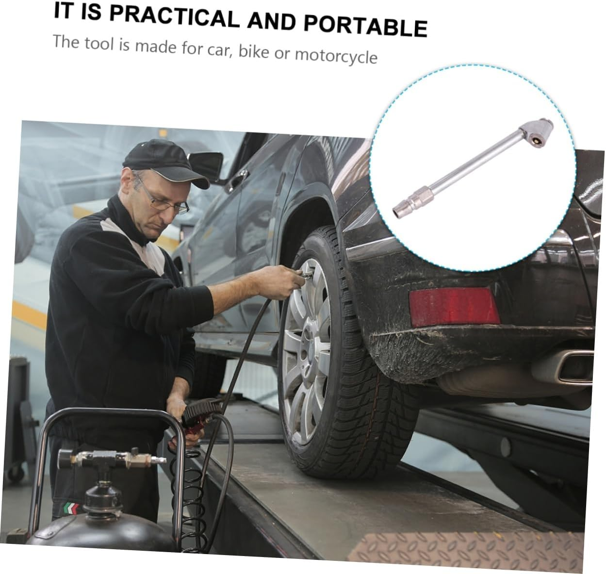 SOPOTUTU Multifunctional Tire Inflator Nozzle Adapter, Car and Bike Wheel Extension Connector, Portable Air Pump Inflation Head for Automotive and Motorcycle Use image number 1