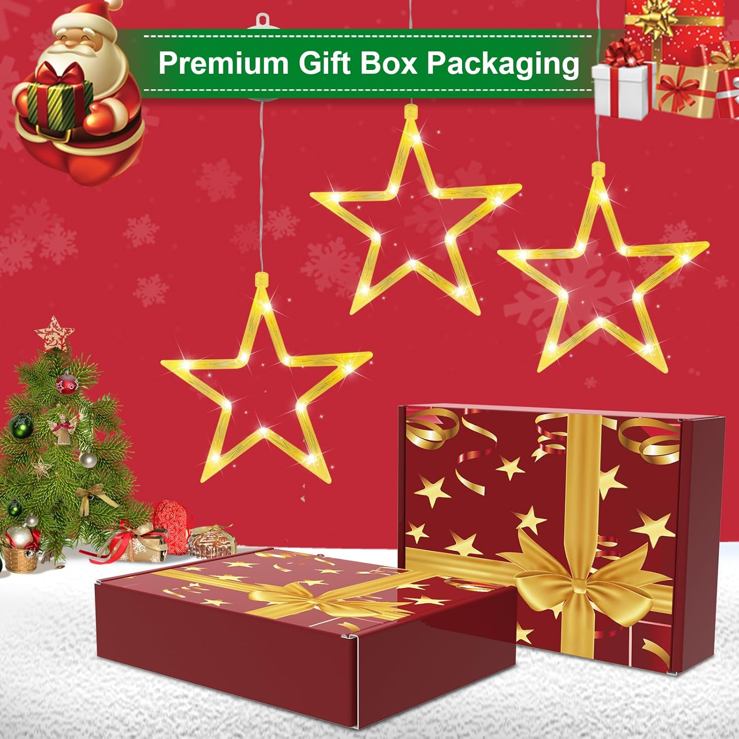 Christmas Window Lights Hanging Stars Warm White Battery Operated for Window Door Interior Wall Decoration image number 5