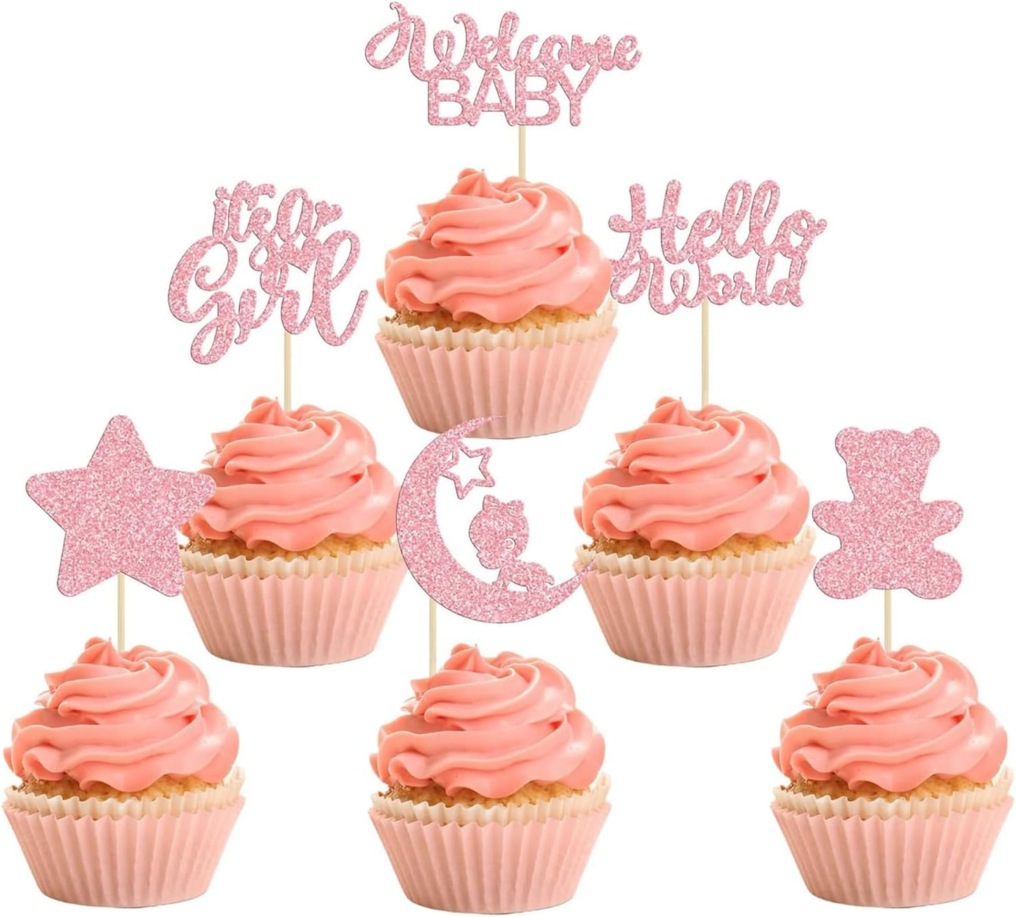 24 Pack Cupcake Toppers, Glitter Baby Bottle Small Footprints Cupcake Toppers for Boys Birthday Theme Party Cake Decorations Supplies. image number 5