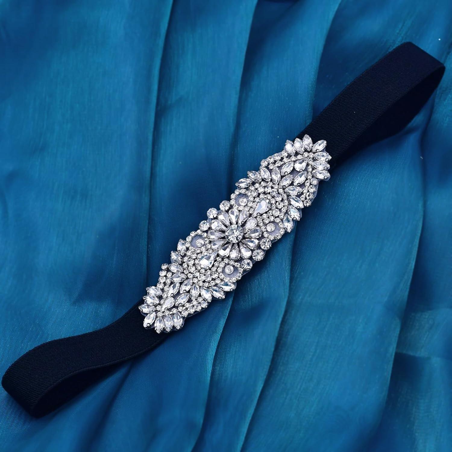 Women'S Rhinestone Stretchy Dress Belts，For Women Interlocking Stretch Belt ， Shiny Party Belt Elastic Waist Belt image number 5