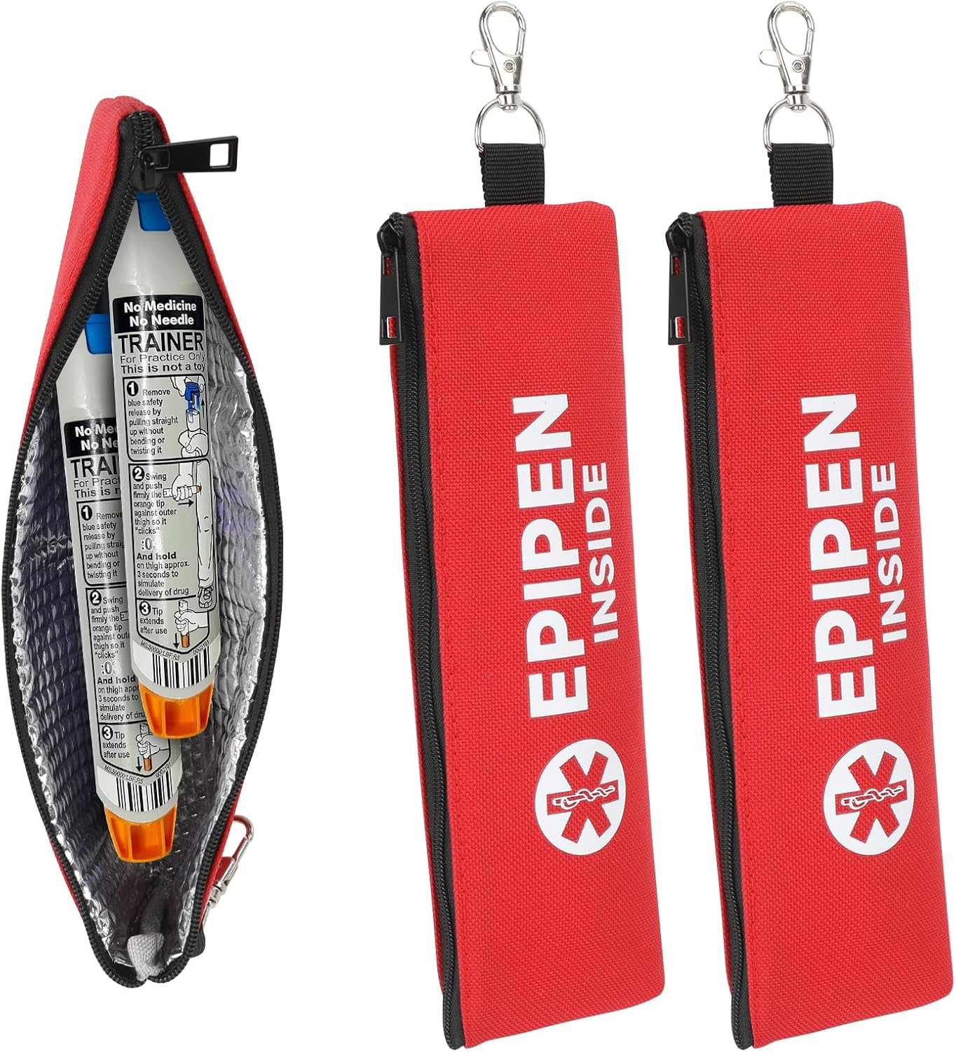 YOUSHARES 2Pack Epipen Carry Case for 2 Epipens Insulated, Portable Epipen Holder Bag with Carabiner, Waterproof Travel Epipen Case for Allergies, Asthma, Sports & Outdoor Emergencies(Red) image number 1