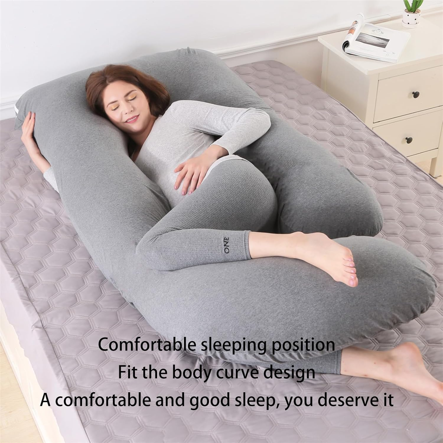 Nayubo Body Pillow for Sleeping Large U-Shape Soft Full Body Pillow with Washable Cover Adults Side Sleeper Pillow for Legs, Lower Back, Head, Neck, Shoulder Support (Grey)