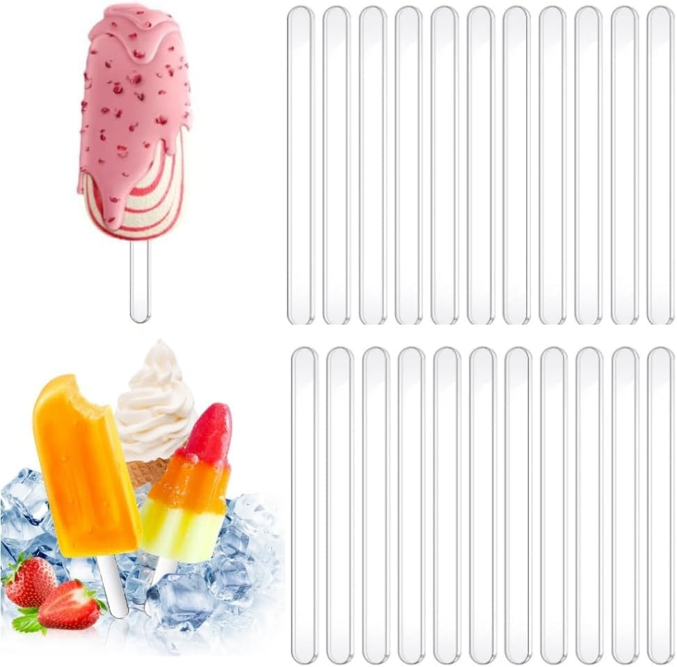 50 Pieces Ice Cream Sticks, 4.5" Acrylic Sticks Reusable Cakesicle Sticks Cake Pop Mold Mirror Ice Pop Sticks Ice Cream Cakesicle Mold for Home Cake Candy Gifts Party Craft (Transparent) image number 6