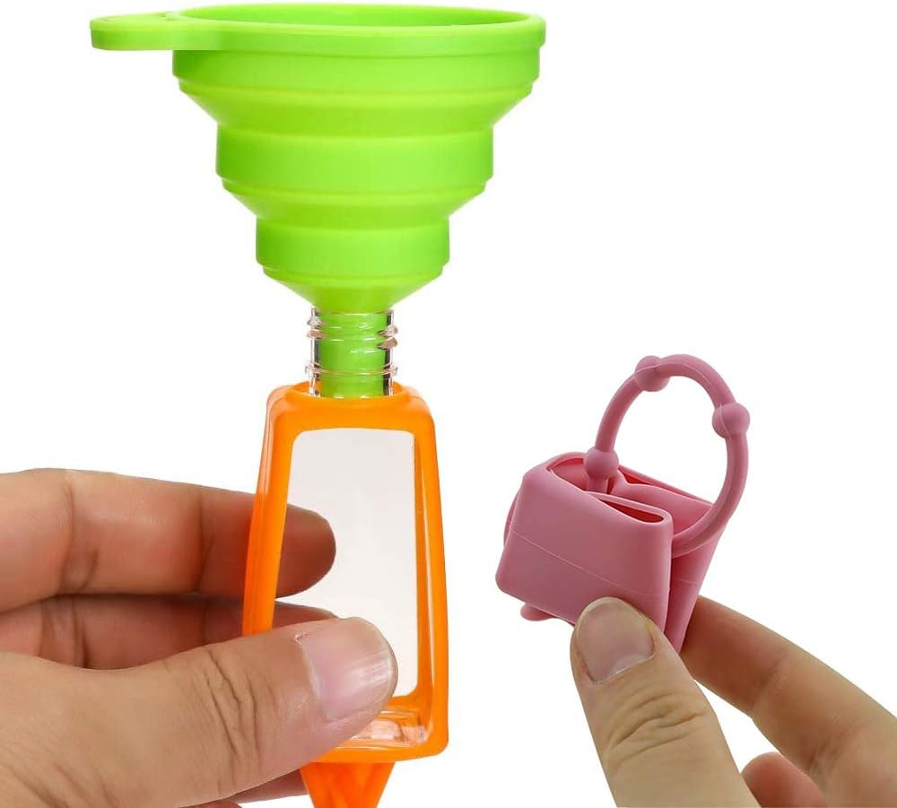 6 Pieces 30Ml Travel Bottles and 1 Funnel, Refillable Bottles Travel Containers, Transparent Plastic Sealed Leakproof Cosmetic Bottle with Silicone Case for Cosmetic, Lotion, Shampoo Lotion, Transparent, 30Ml image number 5