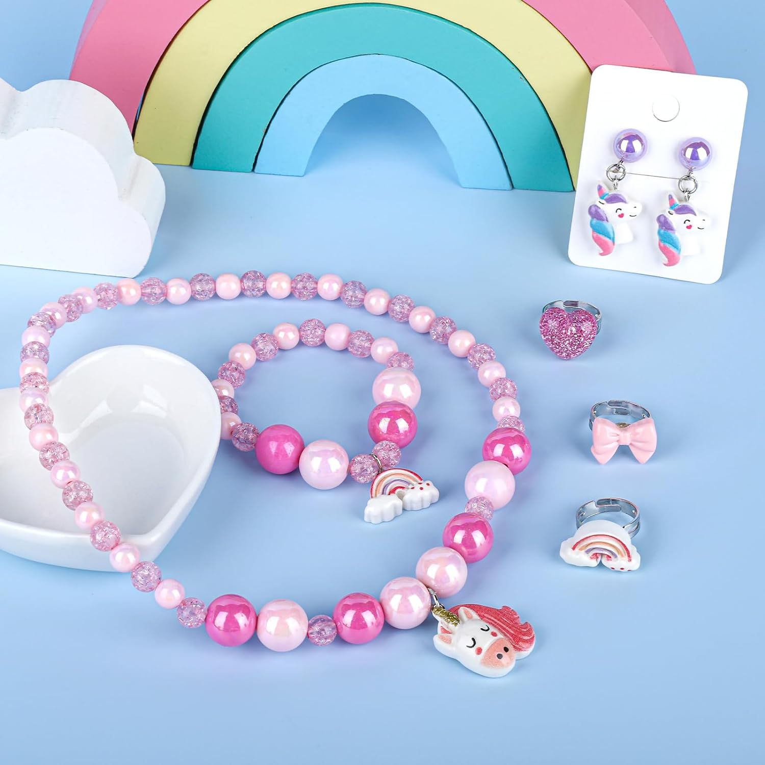 Niceup Unicorn Jewelry Gift Set for Little Girls, Princess Dress-Up Play Jewelry Toys with Purple Unicorn Purse Necklaces Bracelets Earrings Rings Hair Clips, Christmas Birthday Gift for Girls Age 4-7 image number 5