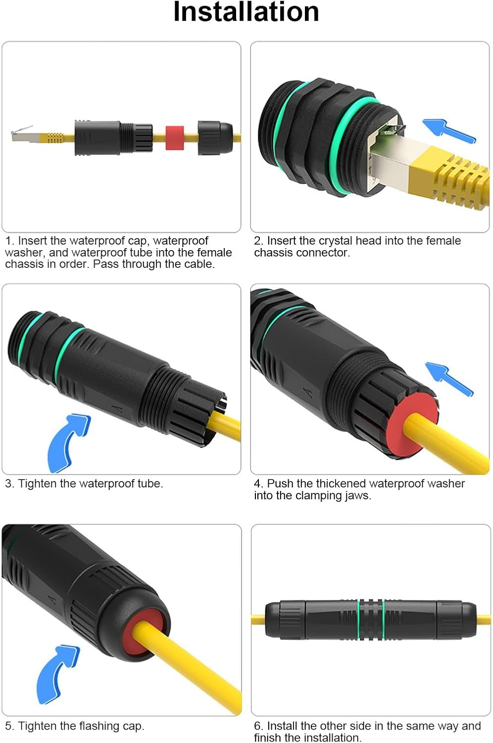 Cable Connecter to RJ45 Ethernet Adapter, Cable RJ45 Female Connectors IP68 Waterproof RJ45 Coupler for Cat6 LAN Cable Ethernet Extender Female to Female image number 2