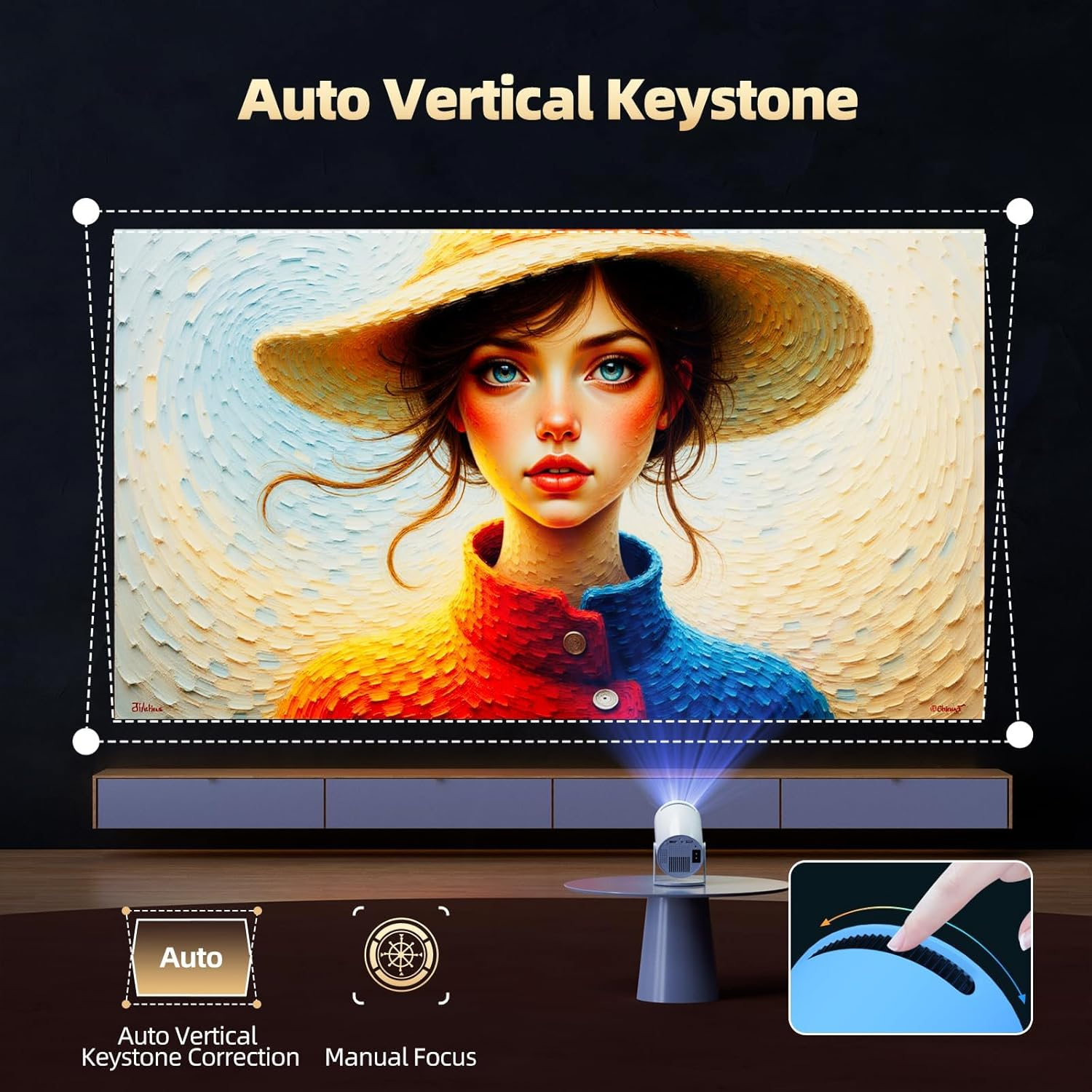 [Netflix Official] Mini Projector with Wifi 6 and Bluetooth, Full HD 4K Support Portable Projector with Automatic Vertical Keystone Correction 270&deg; Rotation and Android 11.0 image number 1