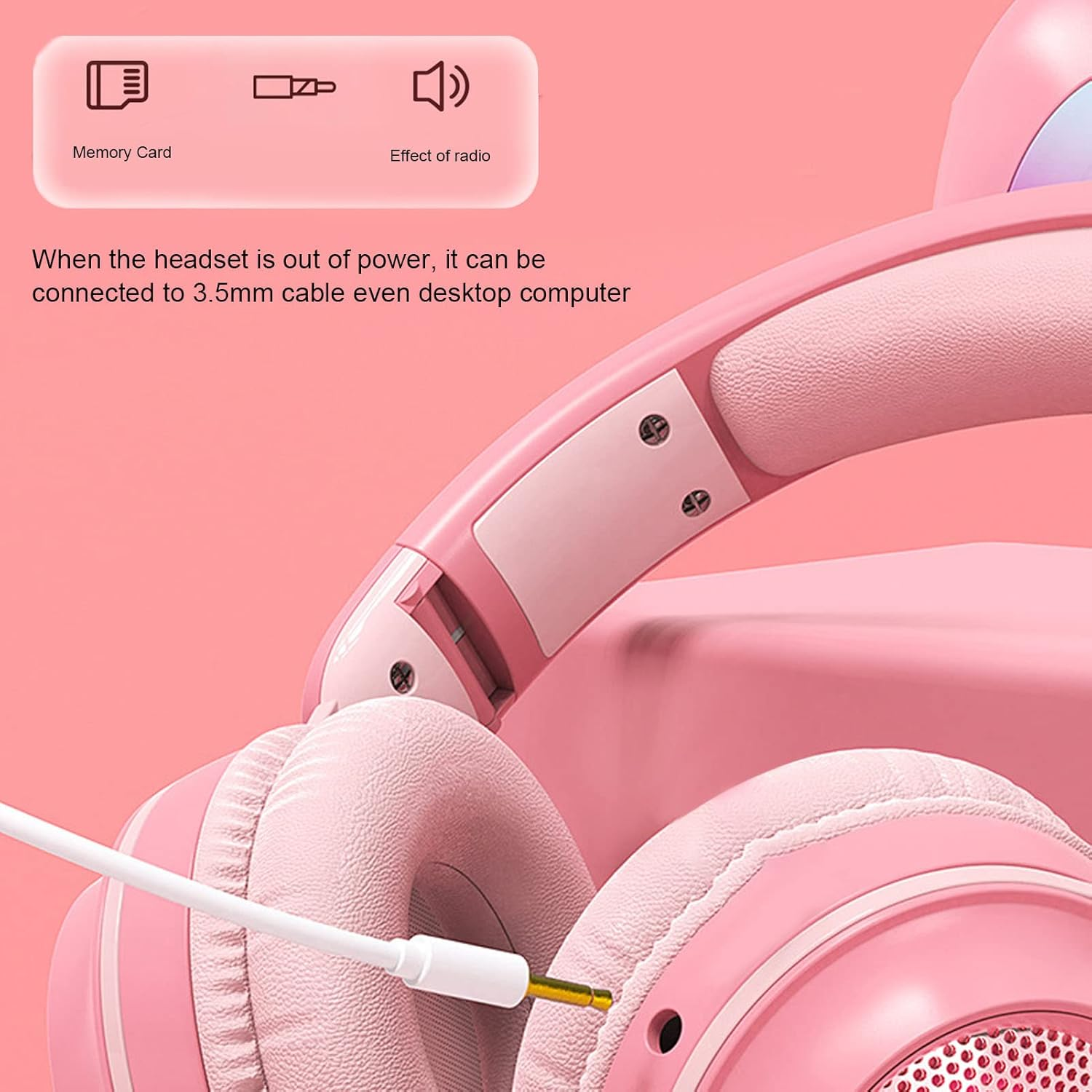 ASHATA Foldable Bluetooth 5.0 Headphones with Microphone, Cute Rabbit Ear, Wireless, Over-Ear Headphones for Green Children, Teenagers, Adults, 12 Hours Listening Time, Tf/Aux, Built-In in 7 Models,