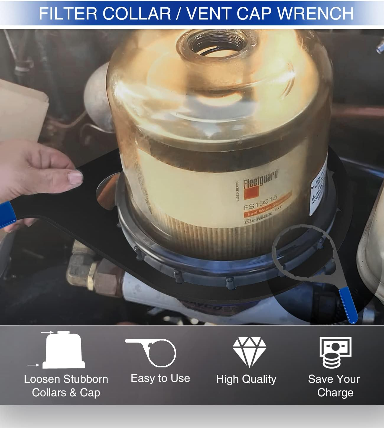 Sixcow Replace for Davco 6&rsquo;&rsquo; ID 380134 382 Colar/Vent Cap Oil Fuel Filter Wrench for Fuel Pro 382, 380, Metal image number 3