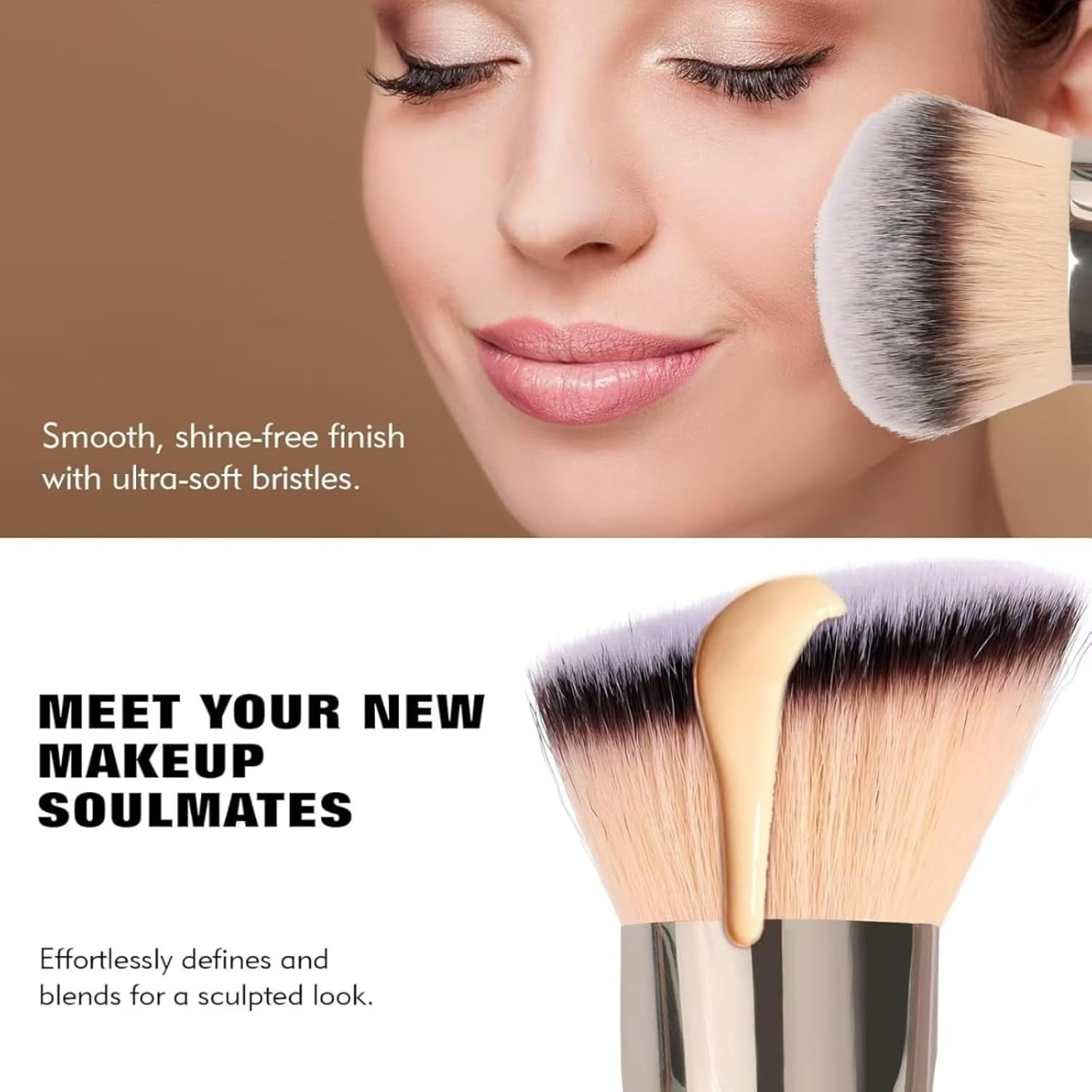 Double-Ended Eyeshadow Brushes, Makeup Brush Set. It Includes Angled Foundation Brushes, Nose Contour Brushes, Facial Contour Brushes, Eyebrow Brushes, Eyeliner Brushes, and Blending Brushes. This 5-Piece Golden Travel Makeup Brush Set Comes in a Box with a Portable Compact Mirror. - Silver image number 4
