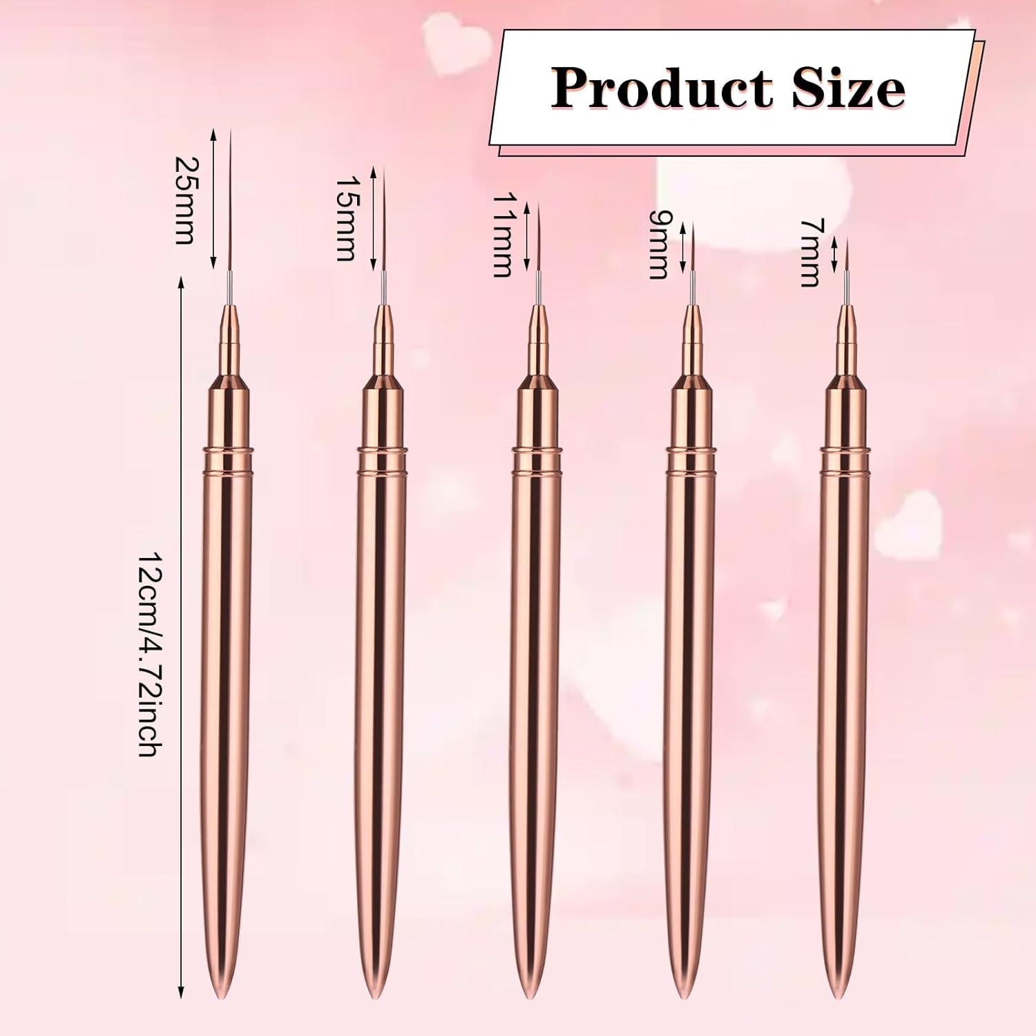 WLLHYF 5Pcs Nail Art Liner Brushes, Painting Nail Art Brushes for Long Lines, Details, Fine Drawing Nail Dotting Drawing Tool Set 7Mm/9Mm/11Mm/15Mm/25Mm - Pink Greenish image number 2
