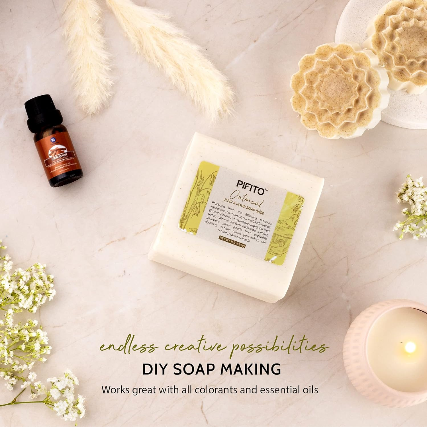 Pifito Premium Oatmeal Melt and Pour Soap Base (5 Lb) - Natural Vegetable Glycerin Soap Base - Excellent Hand Soap Making Supplies image number 4