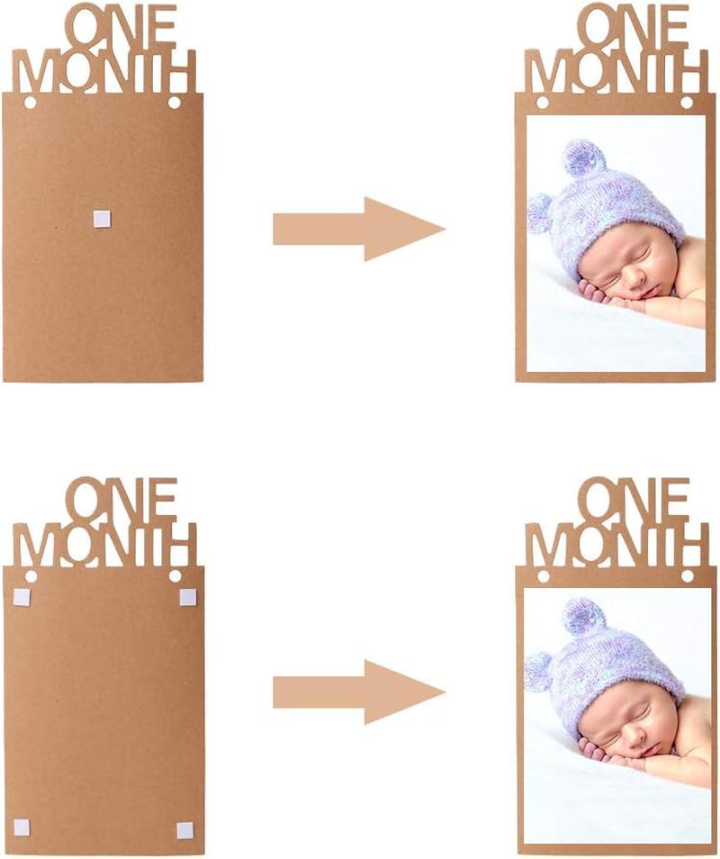 Birthday Photo Banner,1St Birthday Baby Photo Banner for Newborn to 12 Months,First Birthday Banner, Birthday Baby Photo Banner for Newborn to 12 Months for Baby First Birthday Party Decoration (Cowhide) - Light Blue image number 2