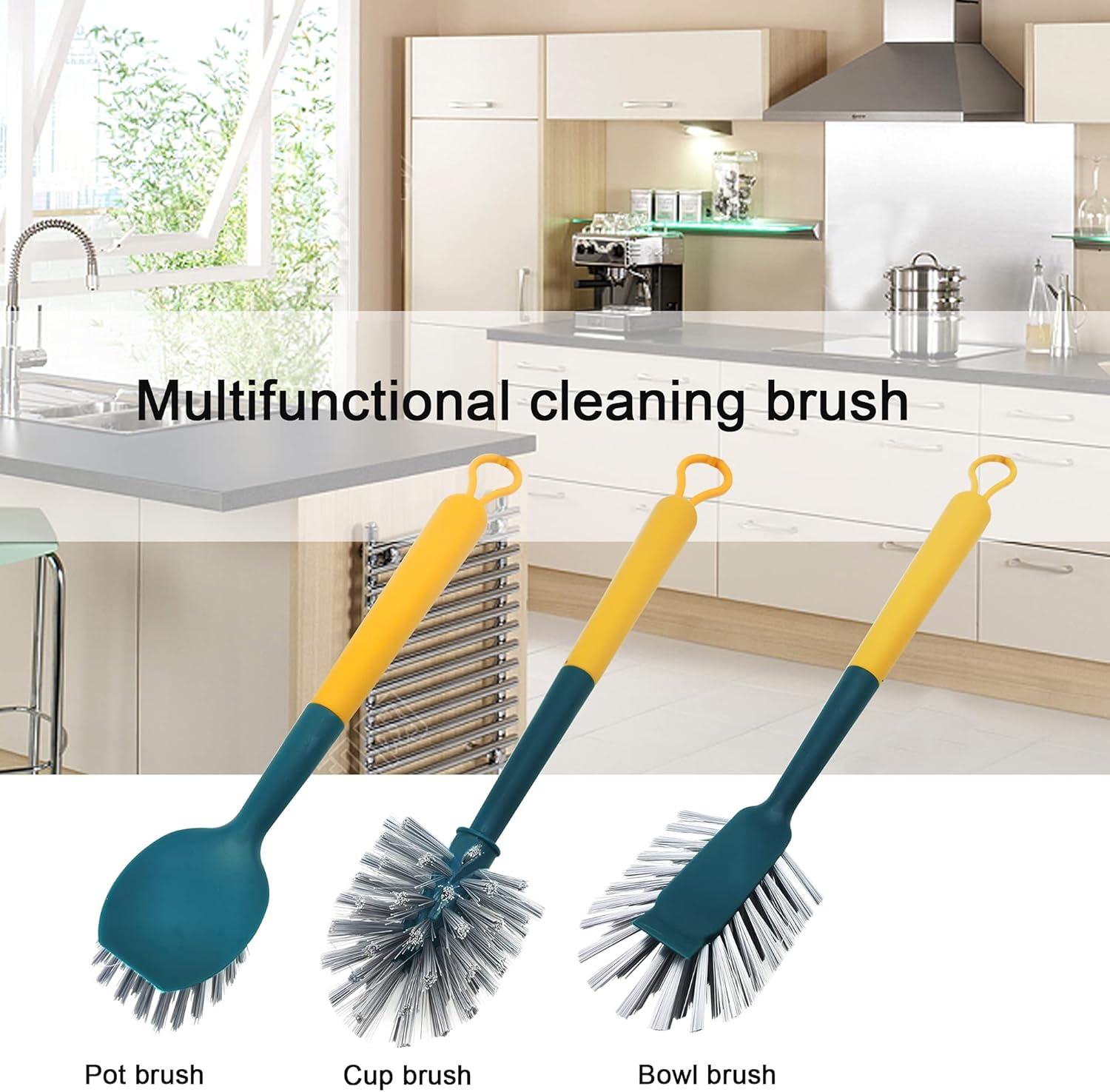 IZSOHHOME Household Universal Tool Brush Set,Kitchen Brush,Garage Brush,Toilet Brush,Mini Broom&Dustpan,Dish Brush,Bottle Brush,Desktop Broom,Squeegee,Kitchen Cleaning,Protect Tableware Surface - White image number 4