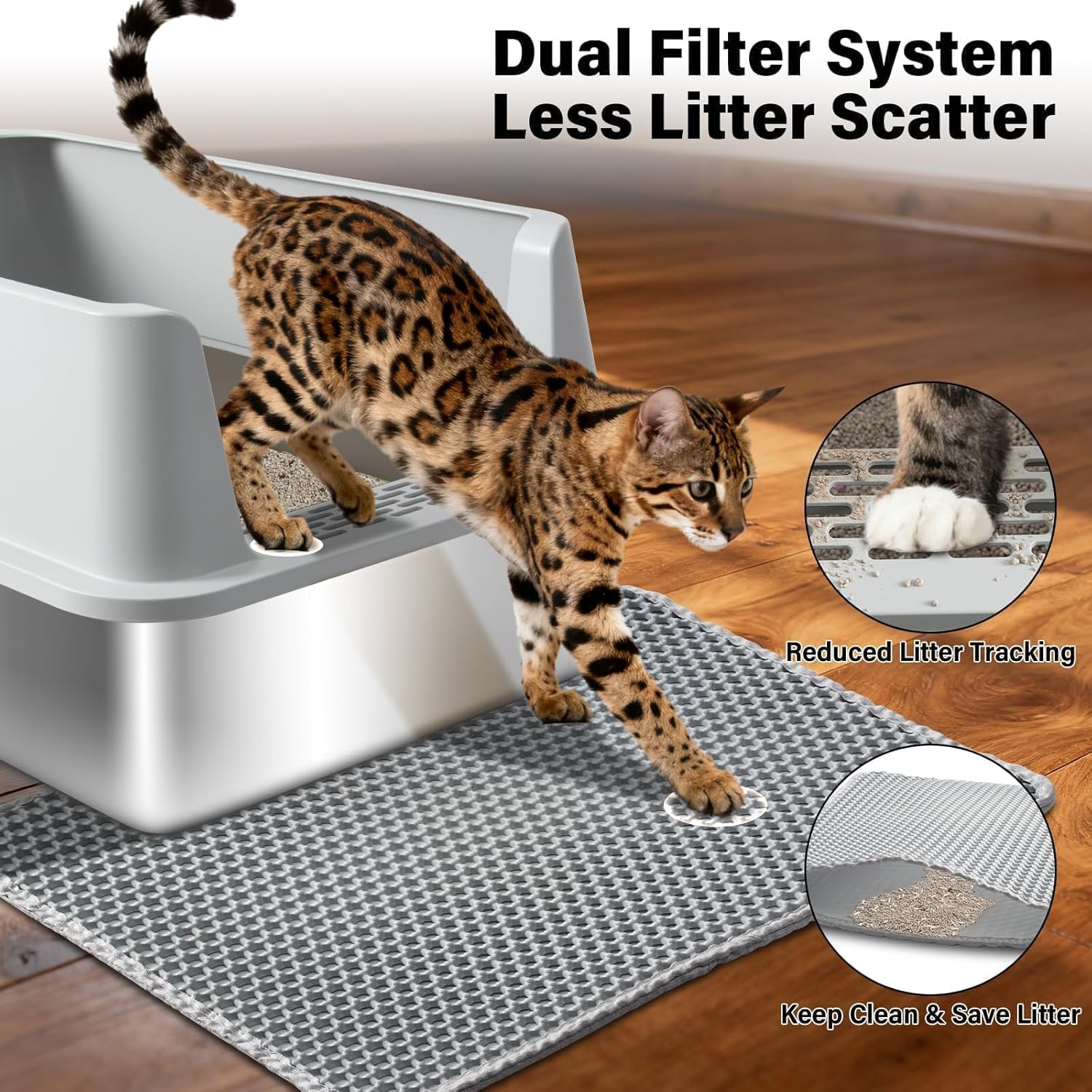 Stainless Steel Litter Box, XL Metal Cat Litter Box with Lid, Extra Large Cat Litter Boxes for Big Cats with High Sides, Easy Cleaning, Non Stick, No Smell, Include Scoop and Mat image number 4