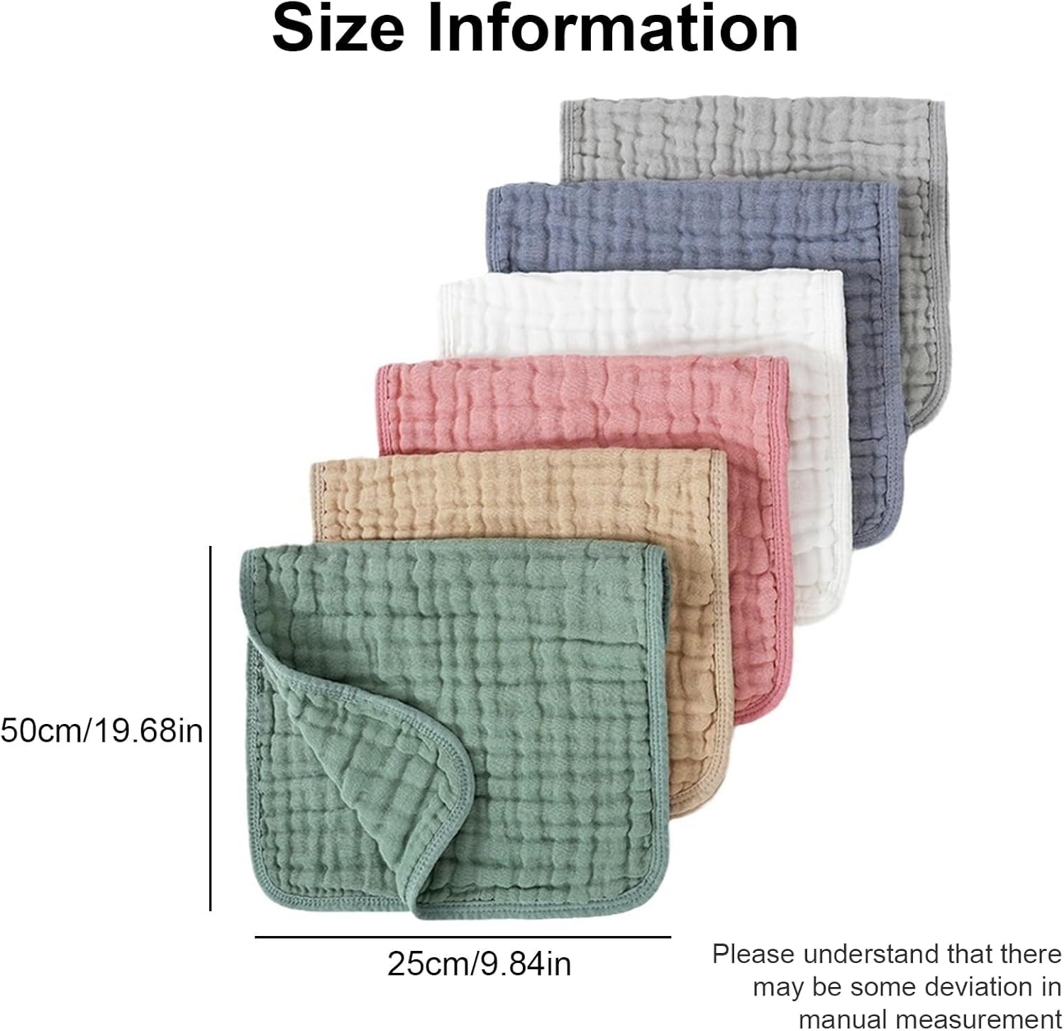6-Pack Jumbo Muslin Cloths for Babies｜25X50Cm Extra Large Burp Cloths & Swaddle Squares｜100% Cotton Ultra-Absorbent Multipurpose Cloths (Multicolor)​ image number 5