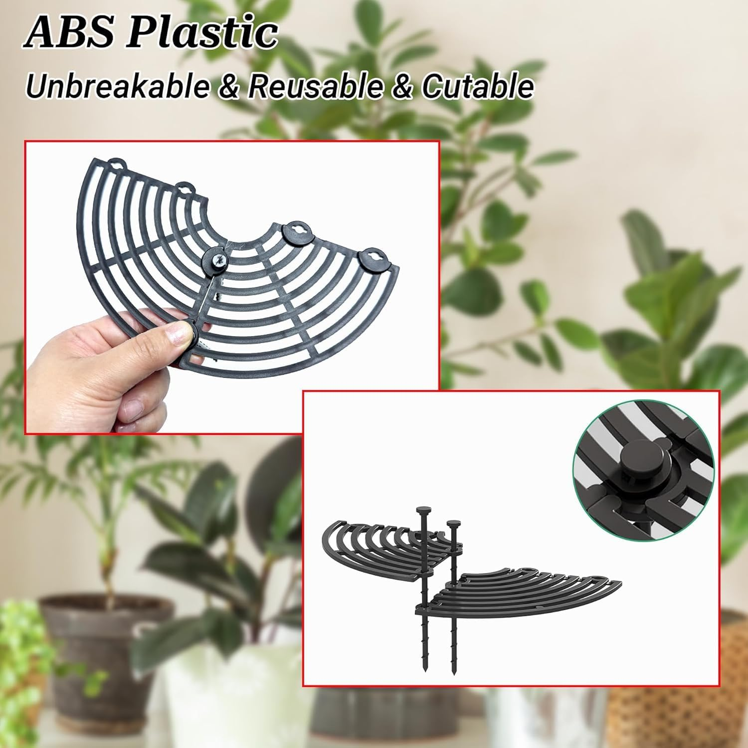 2 Pack Plastic Plant Pot Grid Cover and Protector - Flower Pot Soil Cover with 16 Stakes, Cuttable (Black, M) image number 3