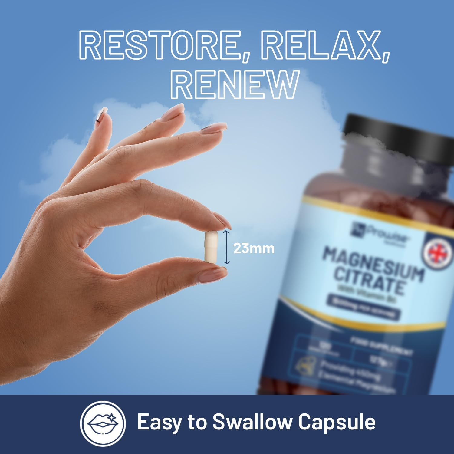 Magnesium Citrate Capsules 1500Mg with Vitamin B6 | 120 Vegan Capsules | 450Mg Elemental Mg | High Strength Magnesium Supplements for Women & Men | Capsule Not Tablets | Made in UK by Prowise image number 1