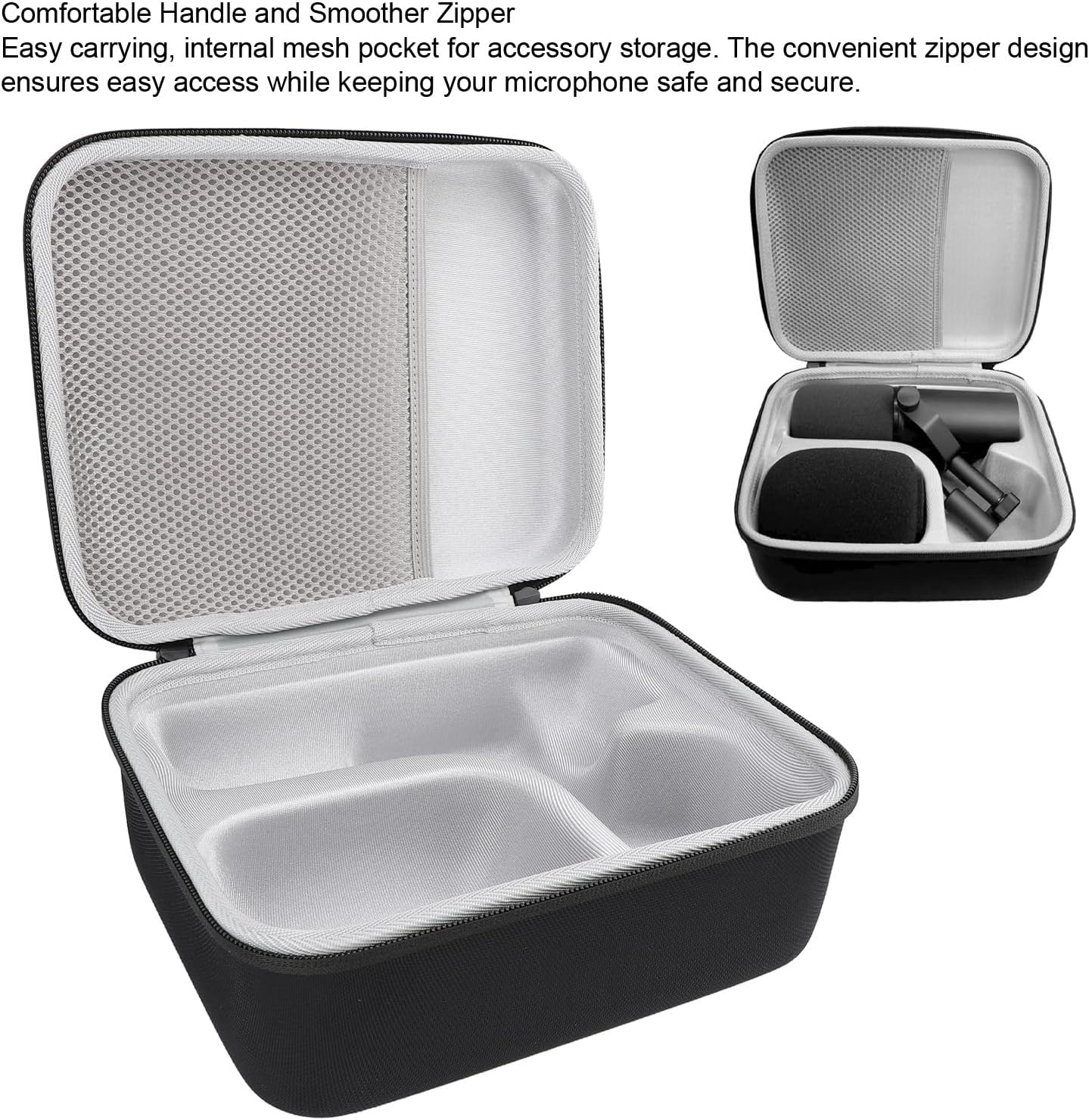 Microphone Case for Shure SM7B Vocal Dynamic Microphone, for Shure MV7/MV7X USB Podcast Microphone, Portable Hard Shell Carry Case, with Inner Mesh Pocket image number 4