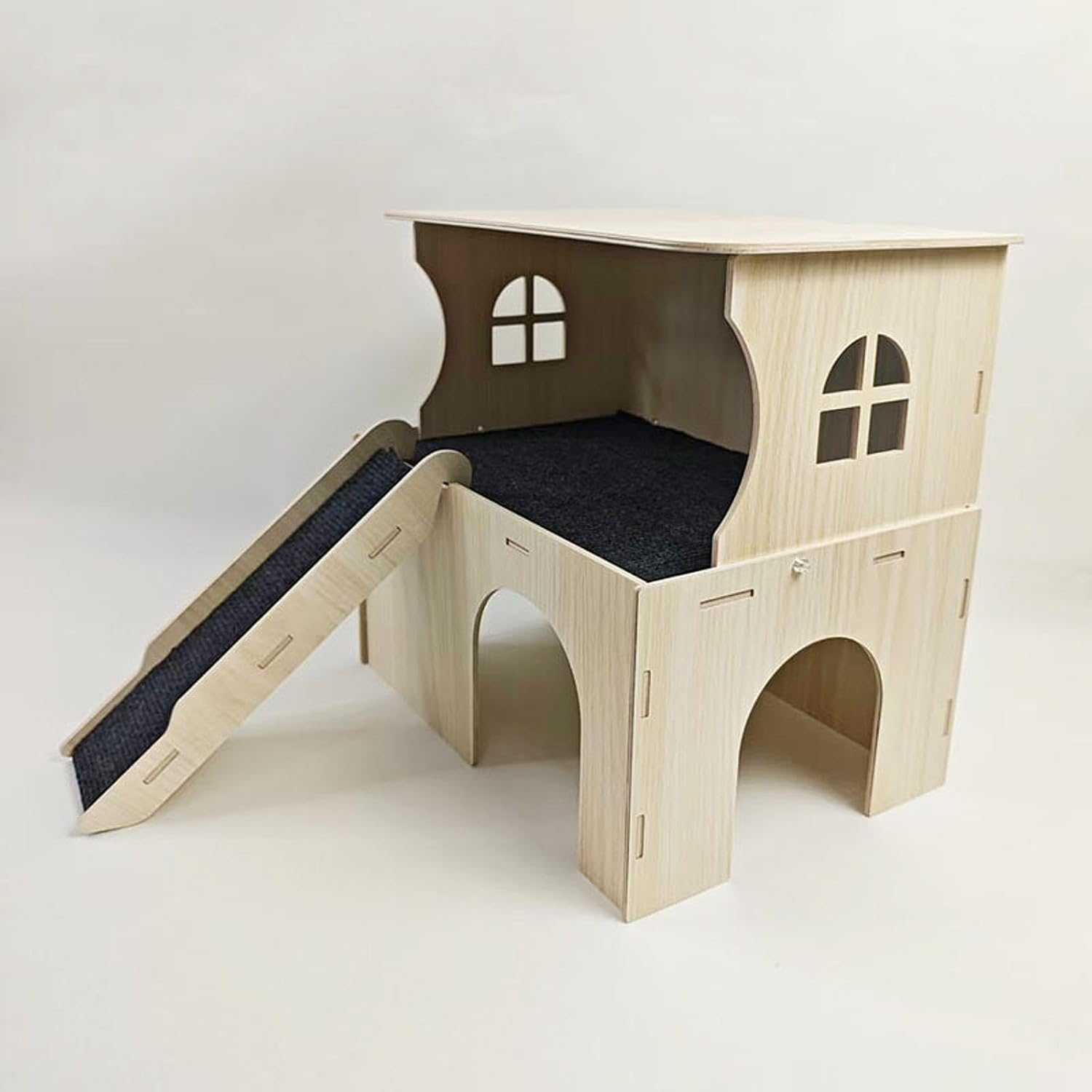 Qianly Wooden Hamster House Guinea Pig Hideout Hideaway,Hiding,With Stairs,Bed Hut Habitats Small Animal Hut for Gerbils Hamsters image number 1