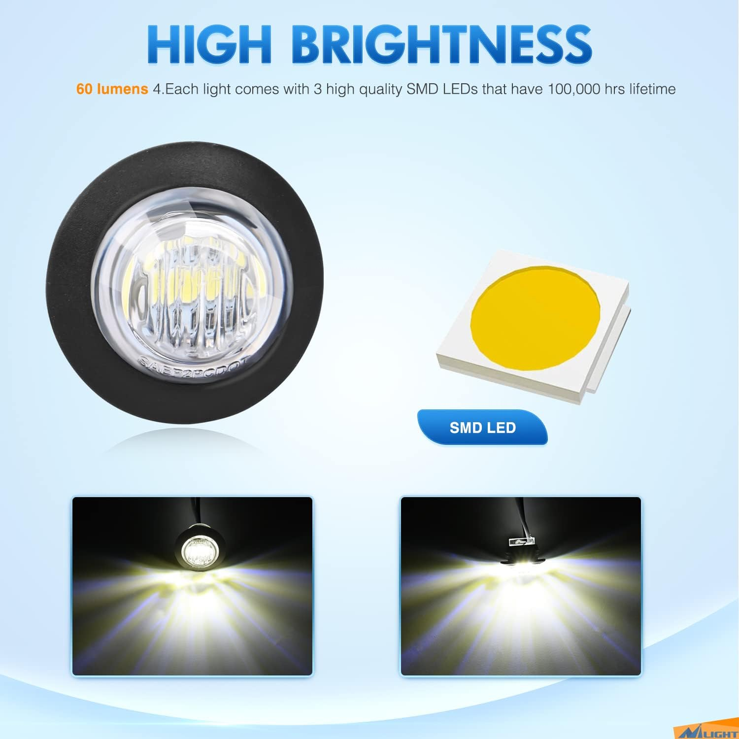 Nilight 10 PCS 3/4 Inch round LED Clearance Light LED Front Rear Side Marker Indicator Light Bullet Marker Light for Truck RV Car Bus Trailer Van Caravan Boat - 10Pcs Blue image number 6