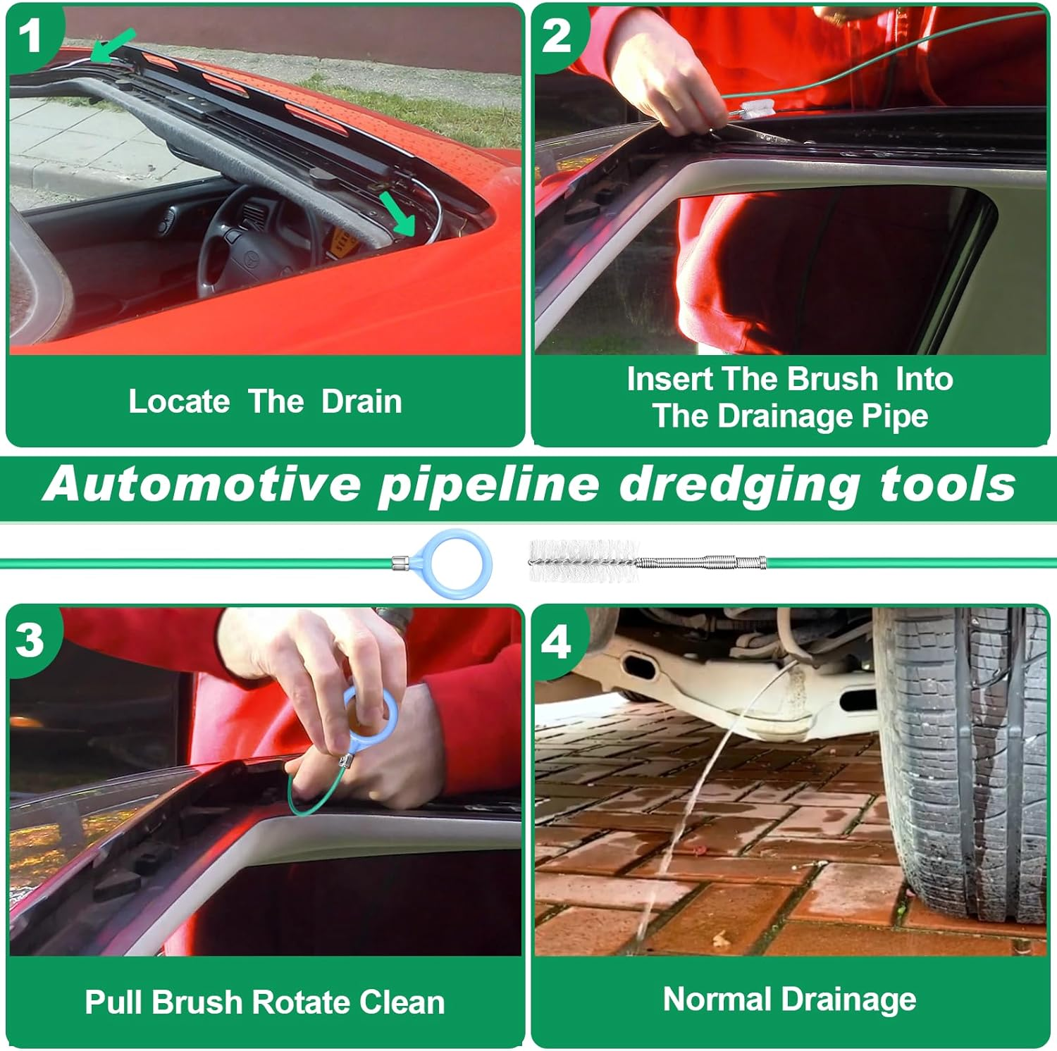 Draupnir Car Sunroof Cleaning Brush, 300 Cm Long Sunroof Drain Brush Flexible Drain Brush Tool Pipe Cleaner with 2 Pieces 20 Cm Cleaning Brush for Car Sunroof Wiper Drain Hole image number 5