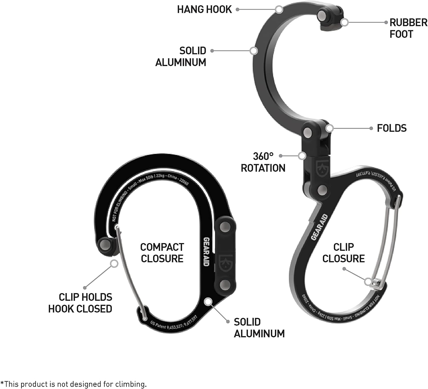 Gear AID HEROCLIP (Small) Carabiner Gear Clip and Hook, for Hanging Bags, Purses, Lanterns, Strollers, Tools, Helmets, Water Bottles, and More image number 2