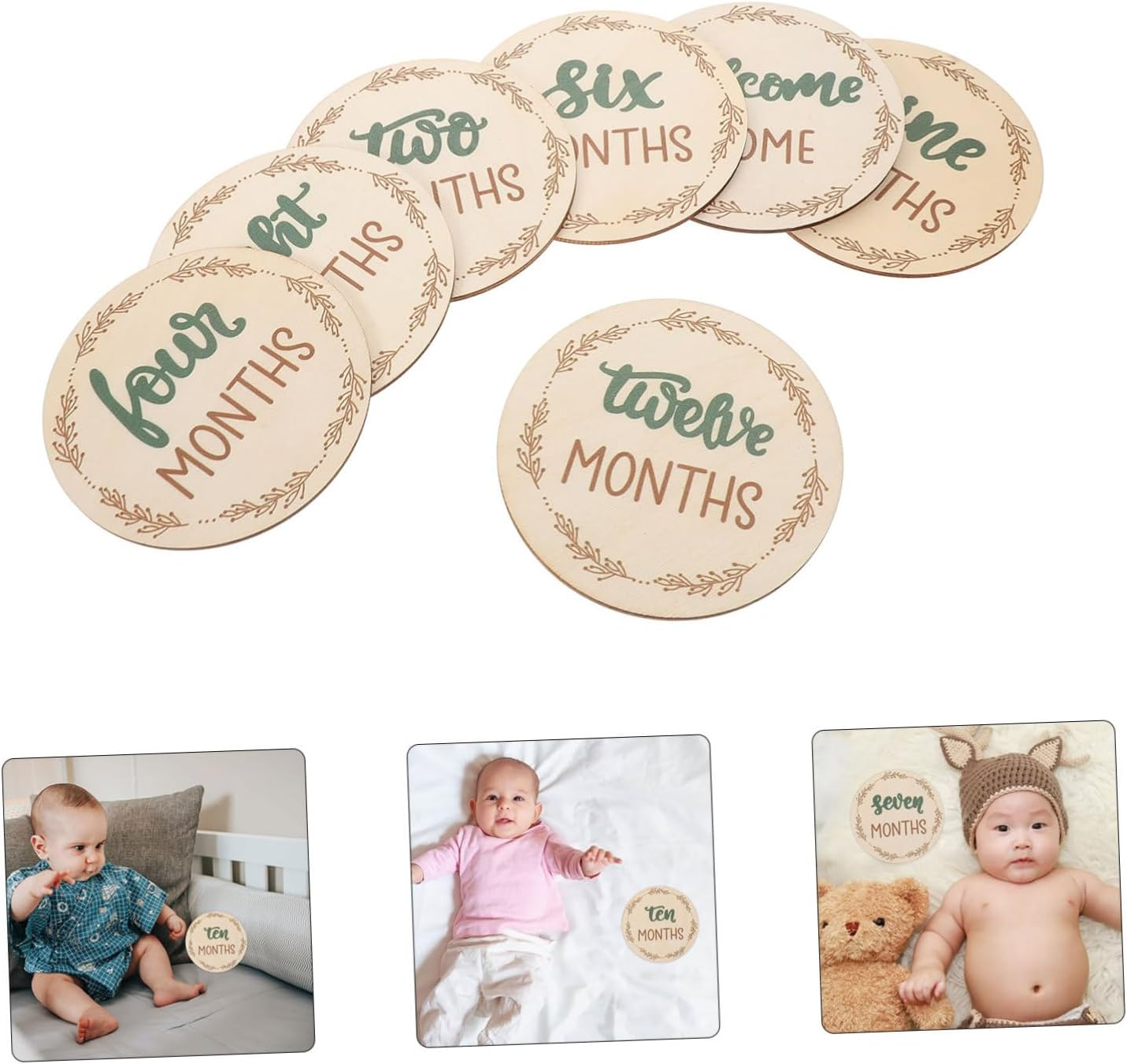 Gadpiparty Monthly Milestone Wooden Discs Photo Prop Growth Milestone Months Signs Decorative Wooden Cards for Photos image number 3