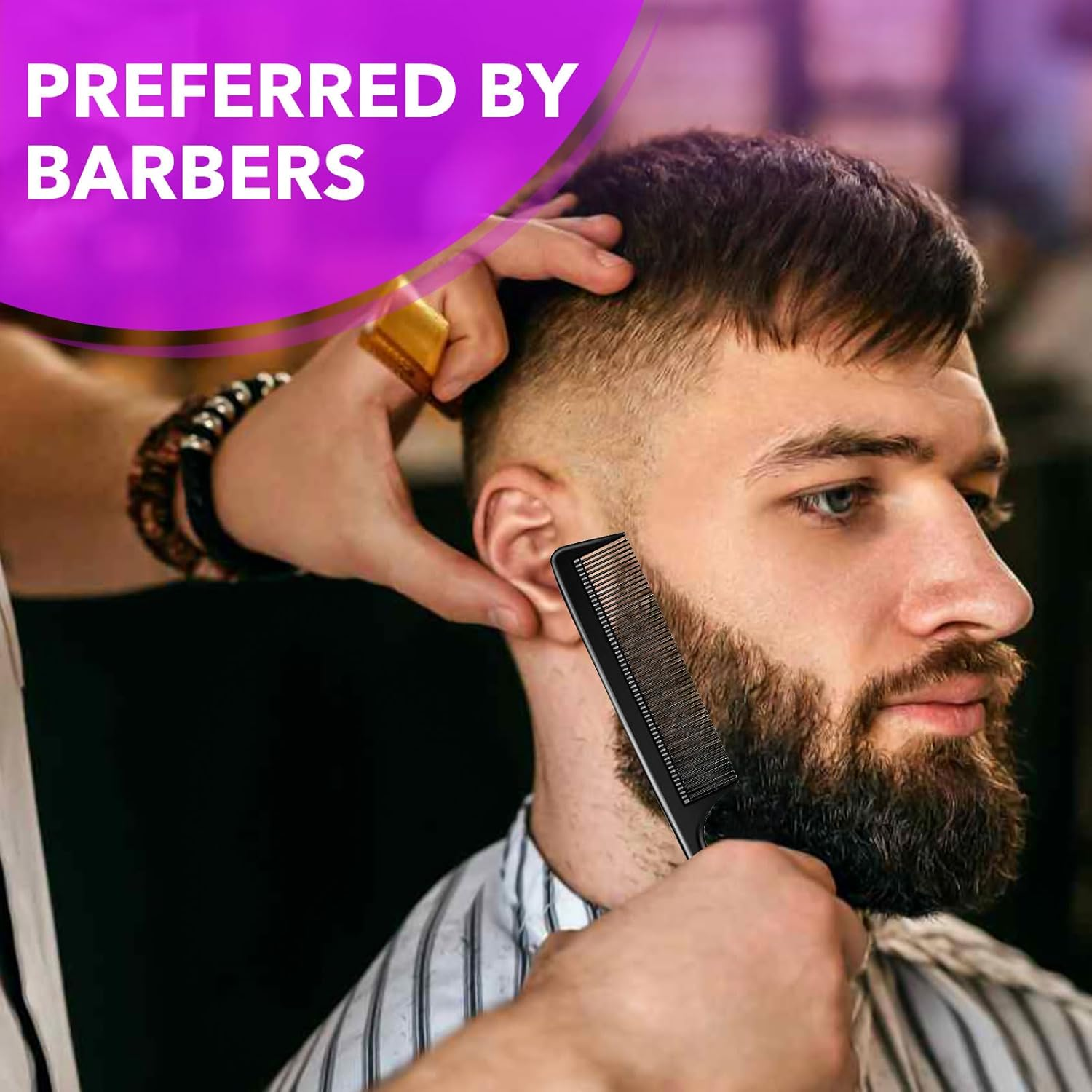 5 Piece Professional Black Comb Set, Premium Hair Comb, Fine Tooth Tail Combs and Styling Comb for Men and Women, Perfect for Parting, Teasing, Hairdressing, and Everyday Styling image number 2