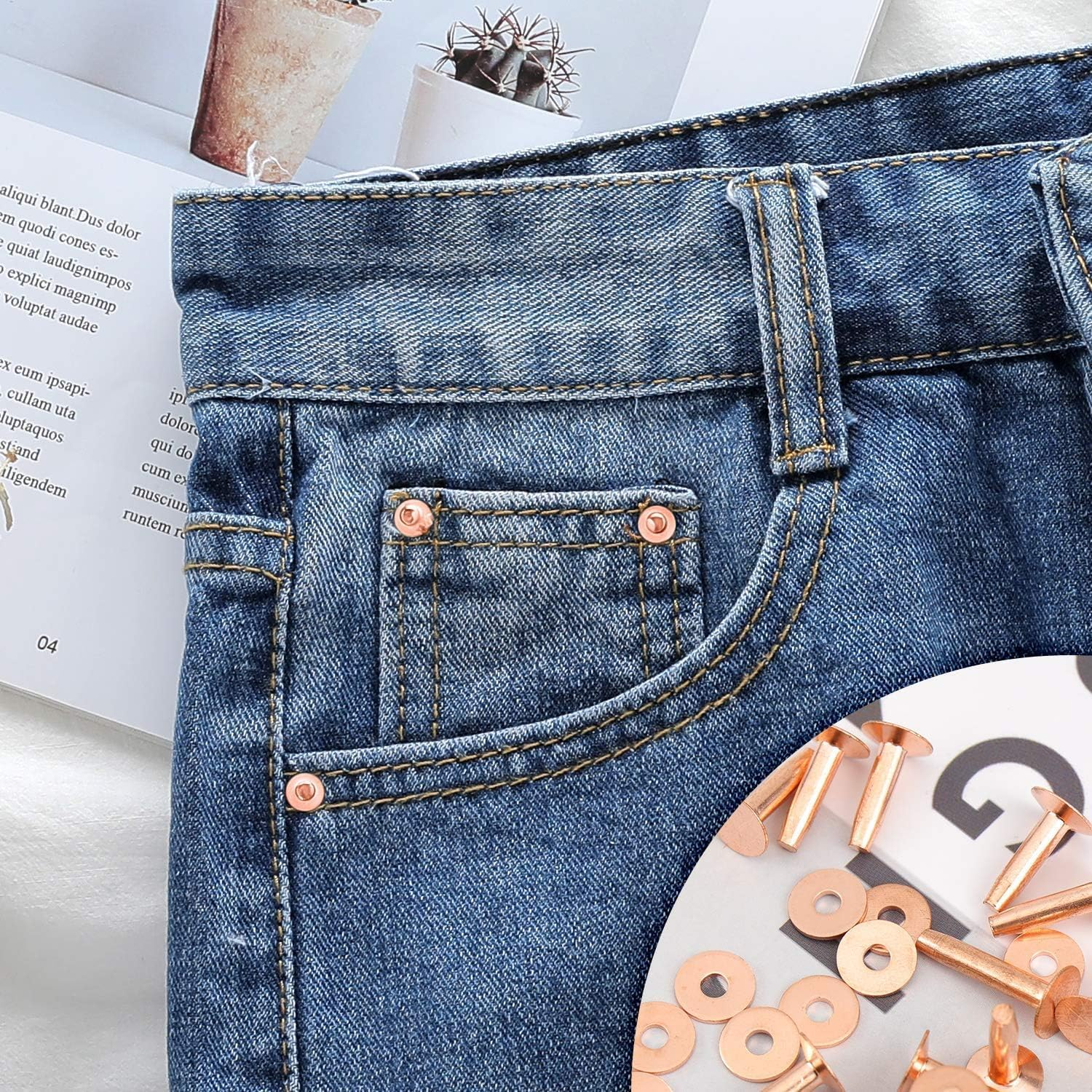 Selftek 20Pack Copper Rivets and Burrs (14Mm and 19Mm) with 2Pcs Punch Rivet Tool for Belts, Bags, Collars, Leather-Crafting, Bracelets image number 6