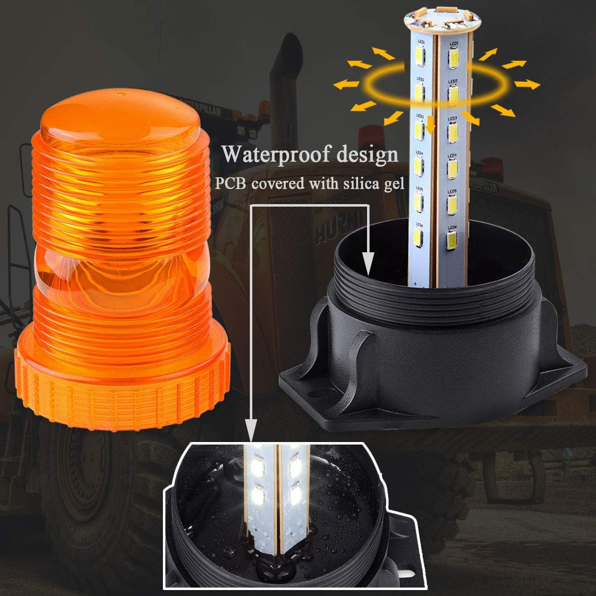 12V-24V Magnetic Amber LED Emergency Warning Flashing Safety Strobe Beacon Light for Golf Cart Tow Truck Tractor Forklift SUV Utility Car Construction Vehicle image number 6