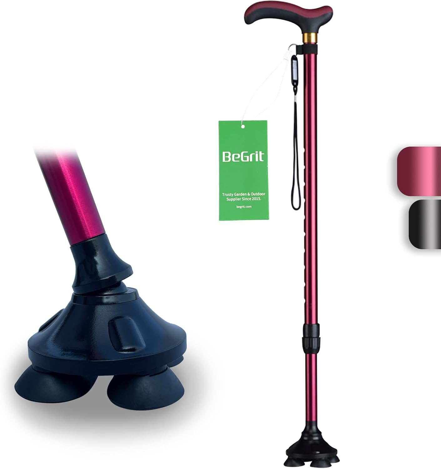 Begrit Walking Cane Black Walking Sticks- Adjustable Height for Seniors and Adults, Enhanced Stability and Support 142～188Cm