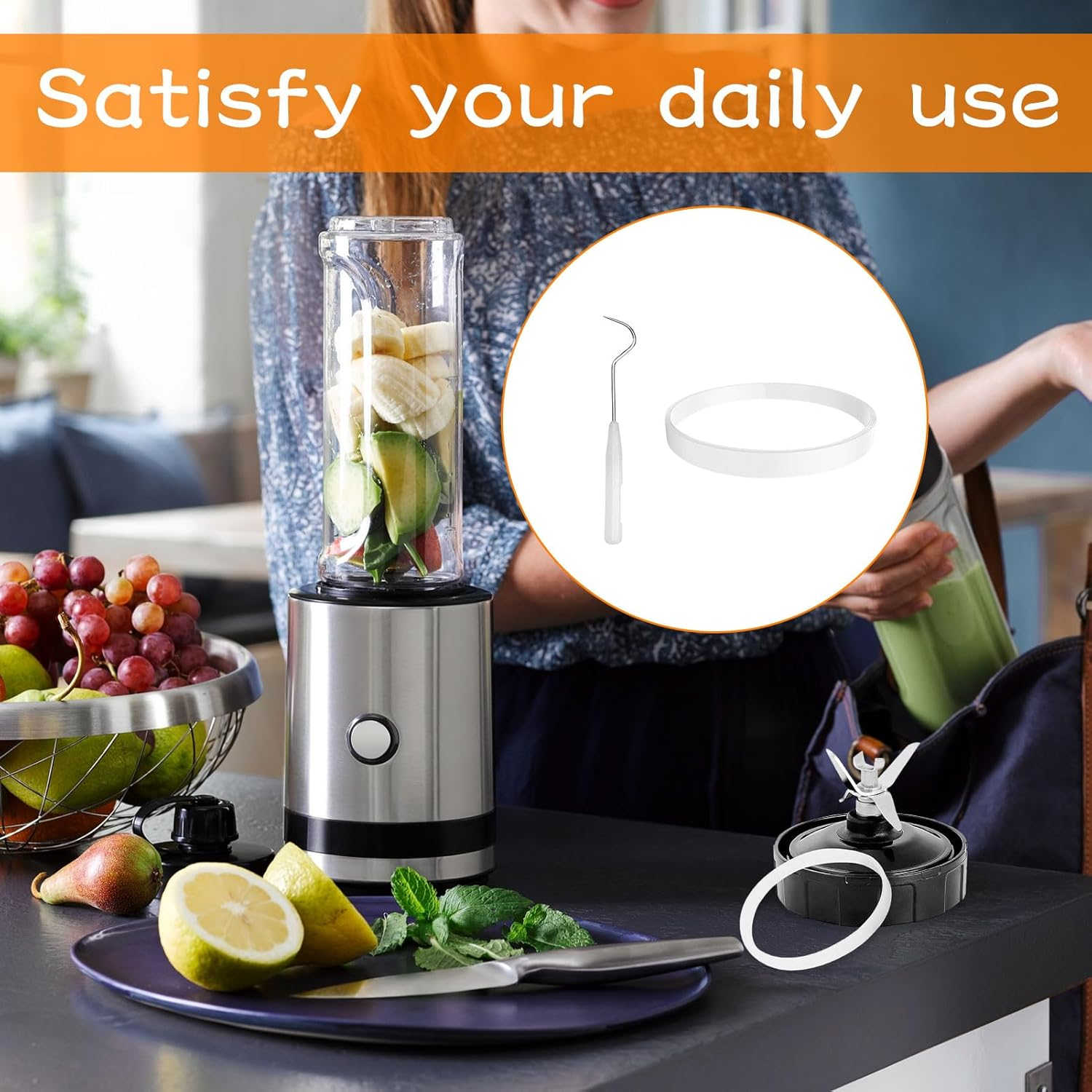 3Pcs Rubber Gaskets Rings for Nutri Ninja Blender, Replacement Gasket Seal Rings, Blender Replacement Gasket, Leakproof Sealing White Rubber O-Ring for BL480 BL680 BL910 CT680 (3.94 Inch) image number 5