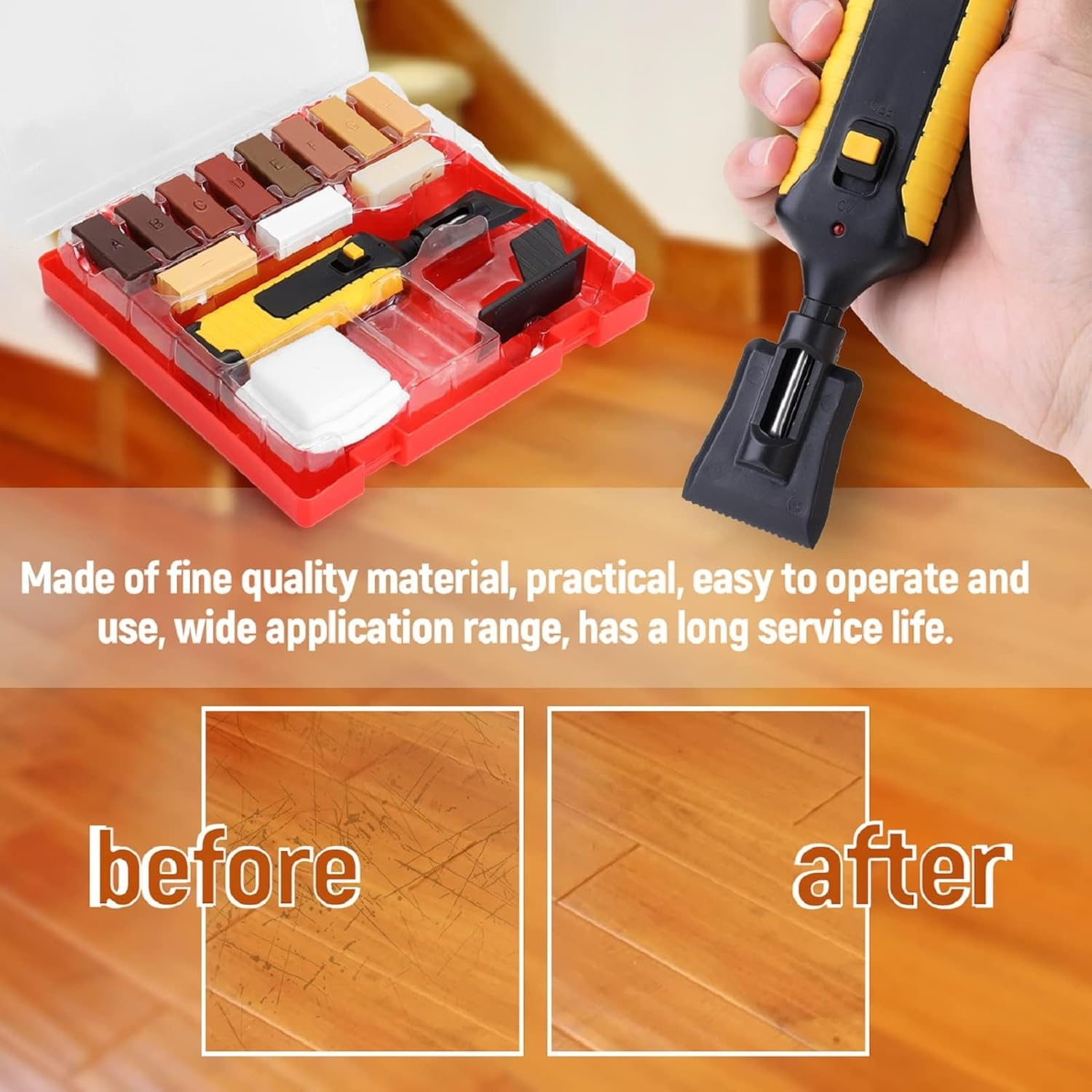 Wood Floor and Furniture Repair Kit, Touch up for Scratches, Stain, Crack, Hole with Melting Tool, 11 Colors Repair Wax Sticks for Repair and Covering of Wooden Floor, Table, Carpenter, Bedpost